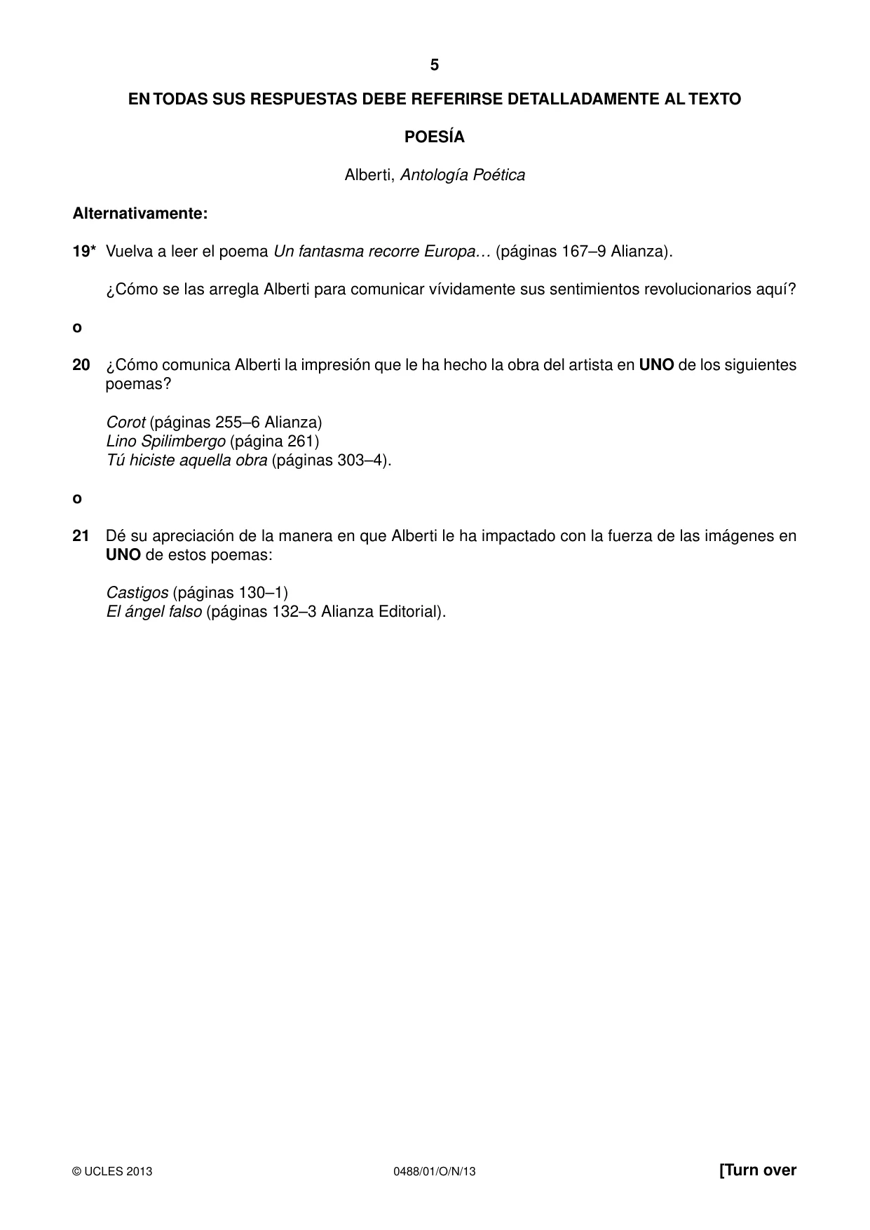 Cambridge IGCSE Spanish - Literature 0488 2013 Oct/Nov Paper 1 · Variant 1 question paper, page 5 of 8
