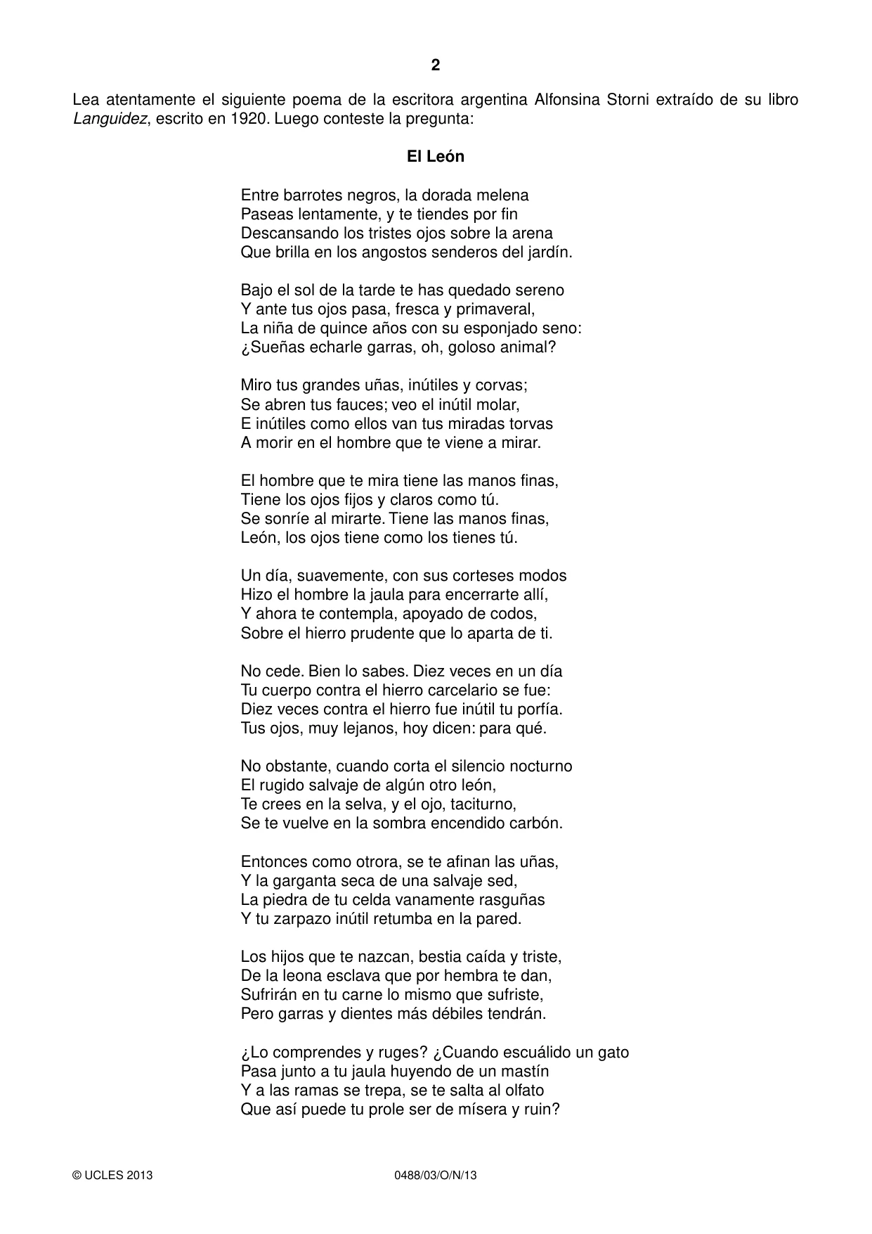 Cambridge IGCSE Spanish - Literature 0488 2013 Oct/Nov Paper 3 · Variant 1 question paper, page 2 of 4