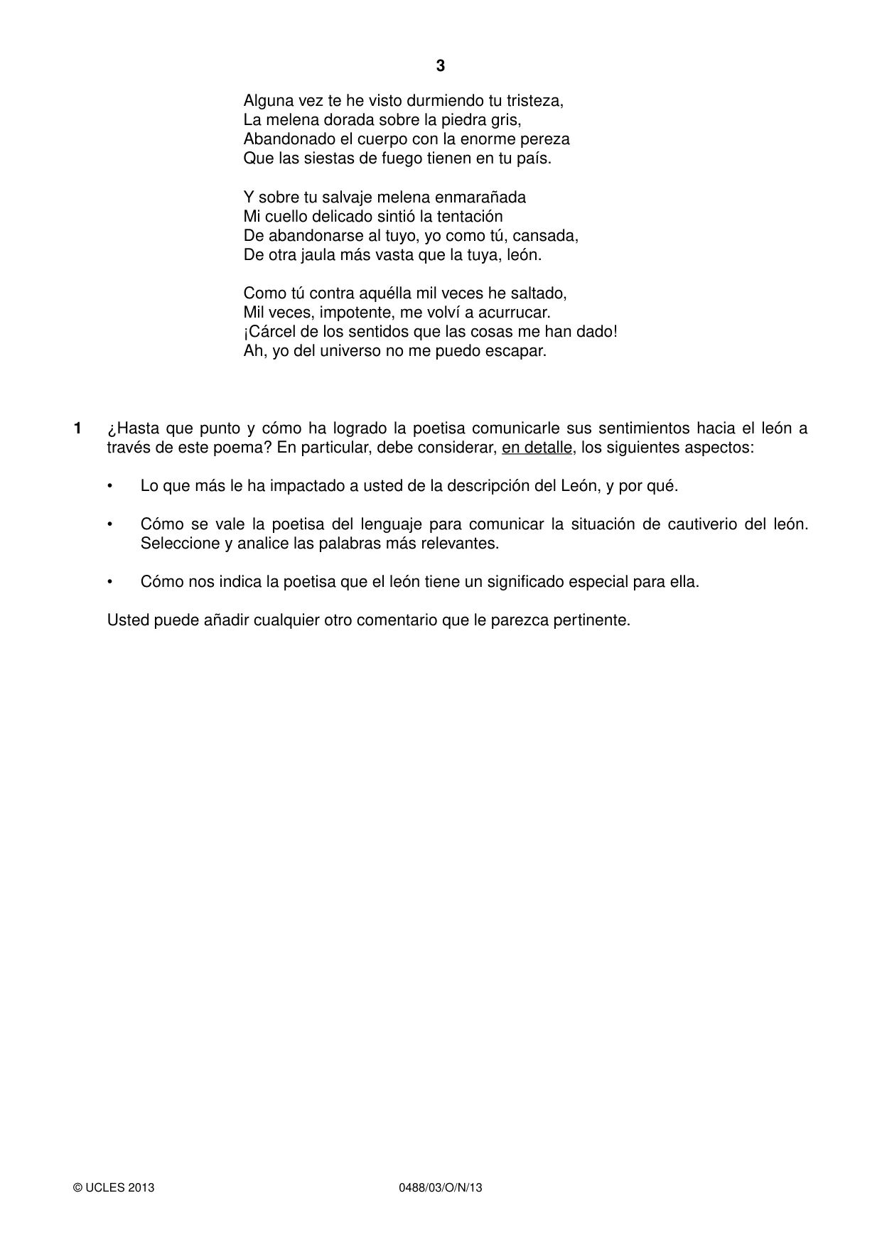 Cambridge IGCSE Spanish - Literature 0488 2013 Oct/Nov Paper 3 · Variant 1 question paper, page 3 of 4