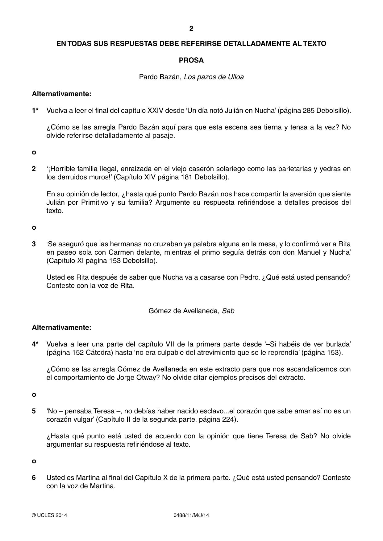 Cambridge IGCSE Spanish - Literature 0488 2014 May/June Paper 1 · Variant 1 question paper, page 2 of 8