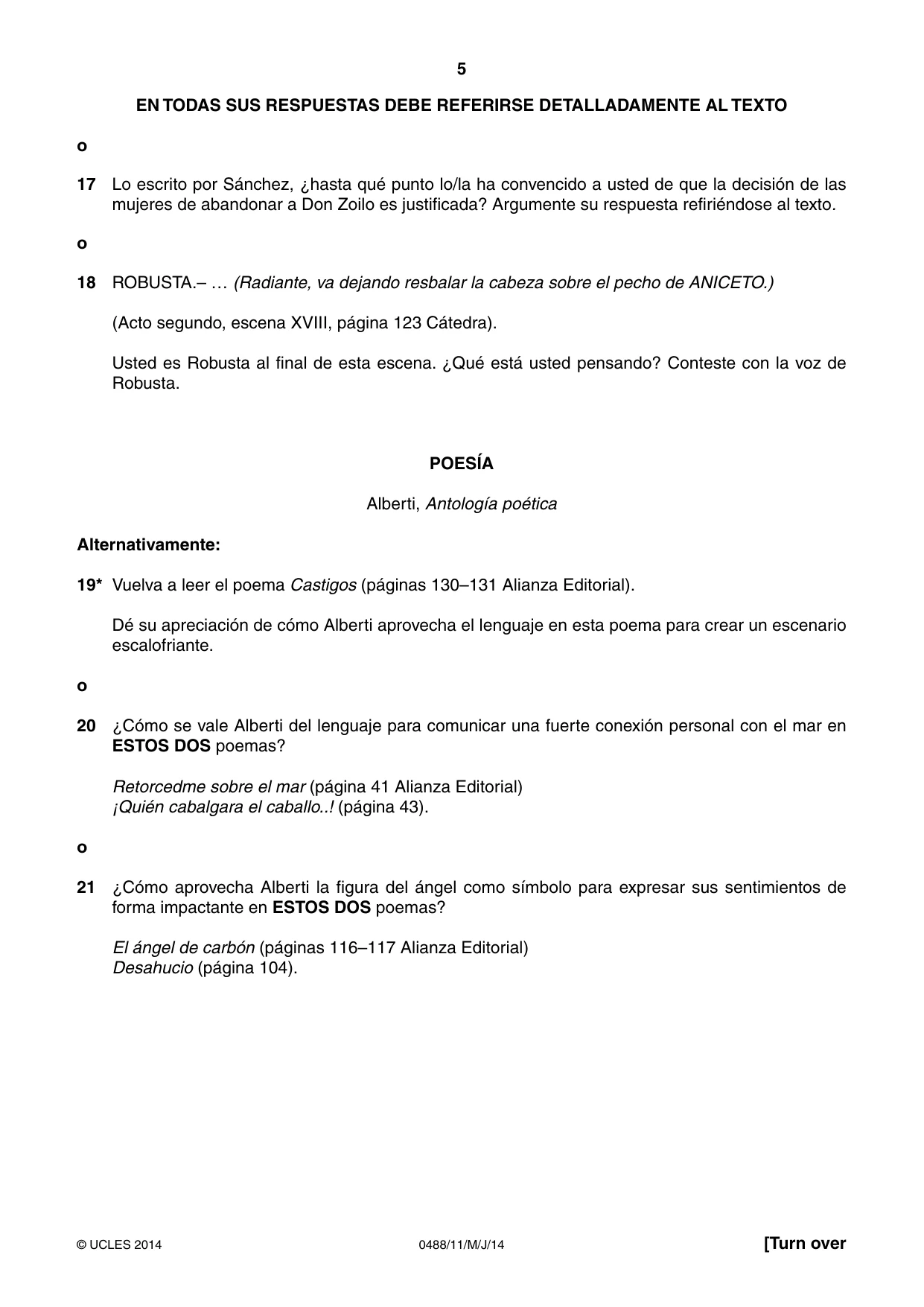Cambridge IGCSE Spanish - Literature 0488 2014 May/June Paper 1 · Variant 1 question paper, page 5 of 8