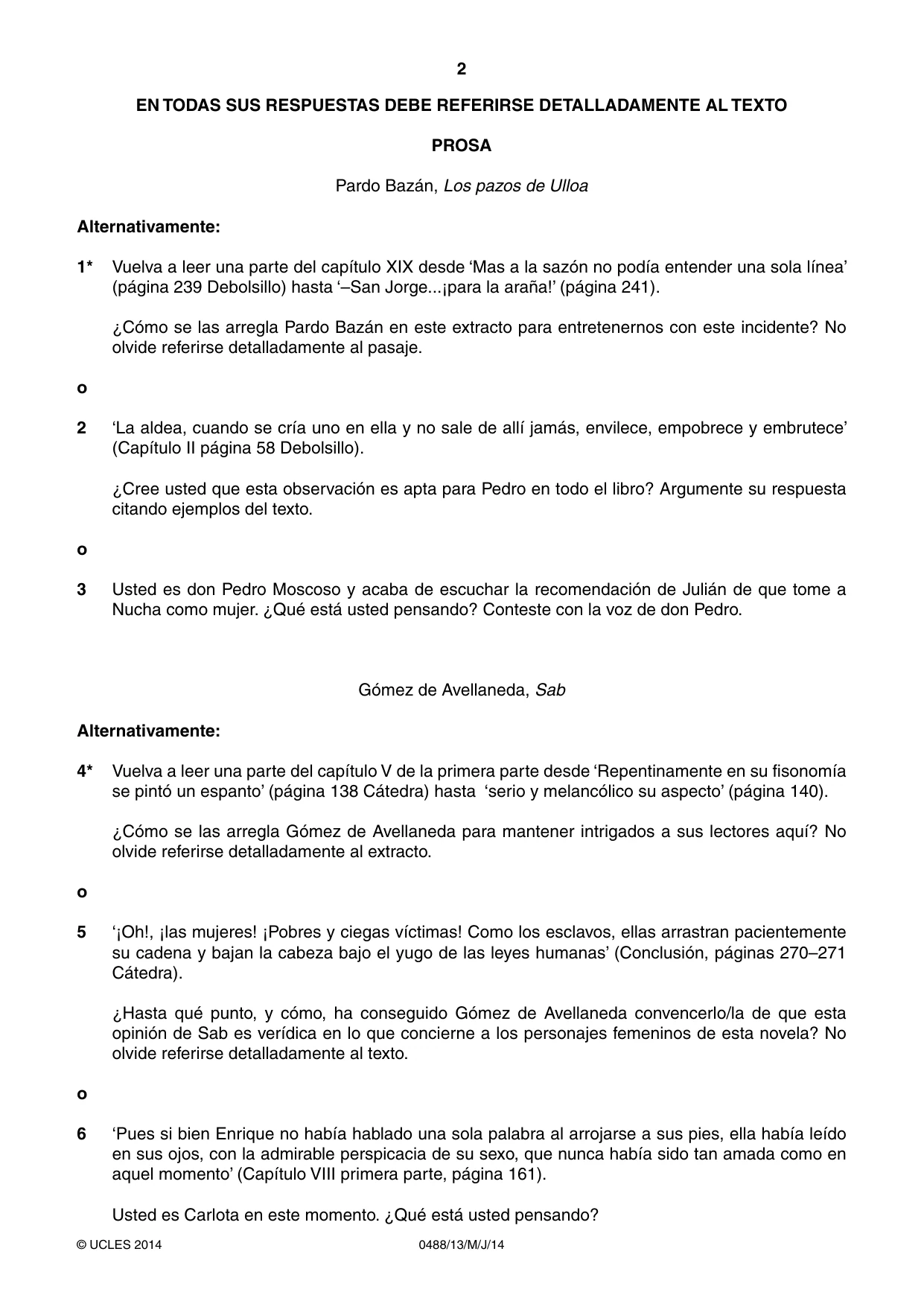 Cambridge IGCSE Spanish - Literature 0488 2014 May/June Paper 1 · Variant 3 question paper, page 2 of 8