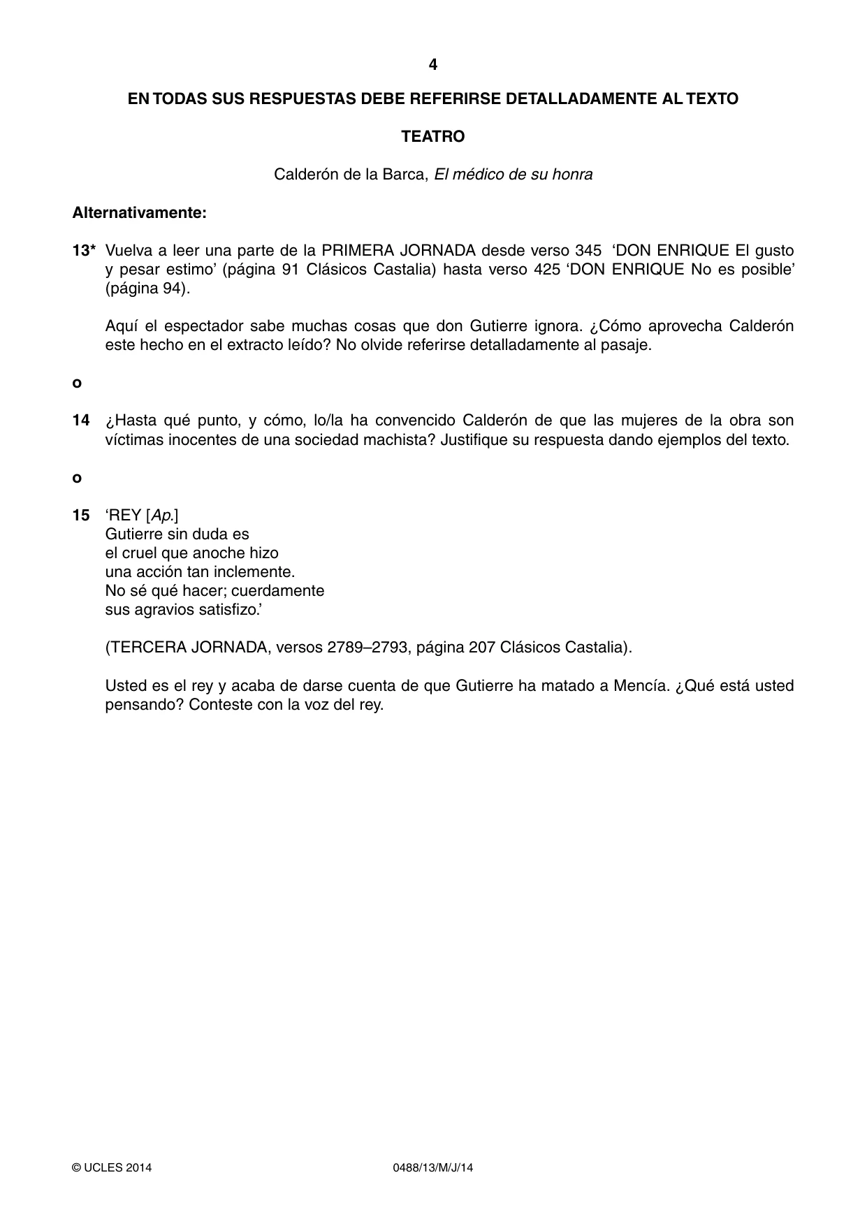 Cambridge IGCSE Spanish - Literature 0488 2014 May/June Paper 1 · Variant 3 question paper, page 4 of 8