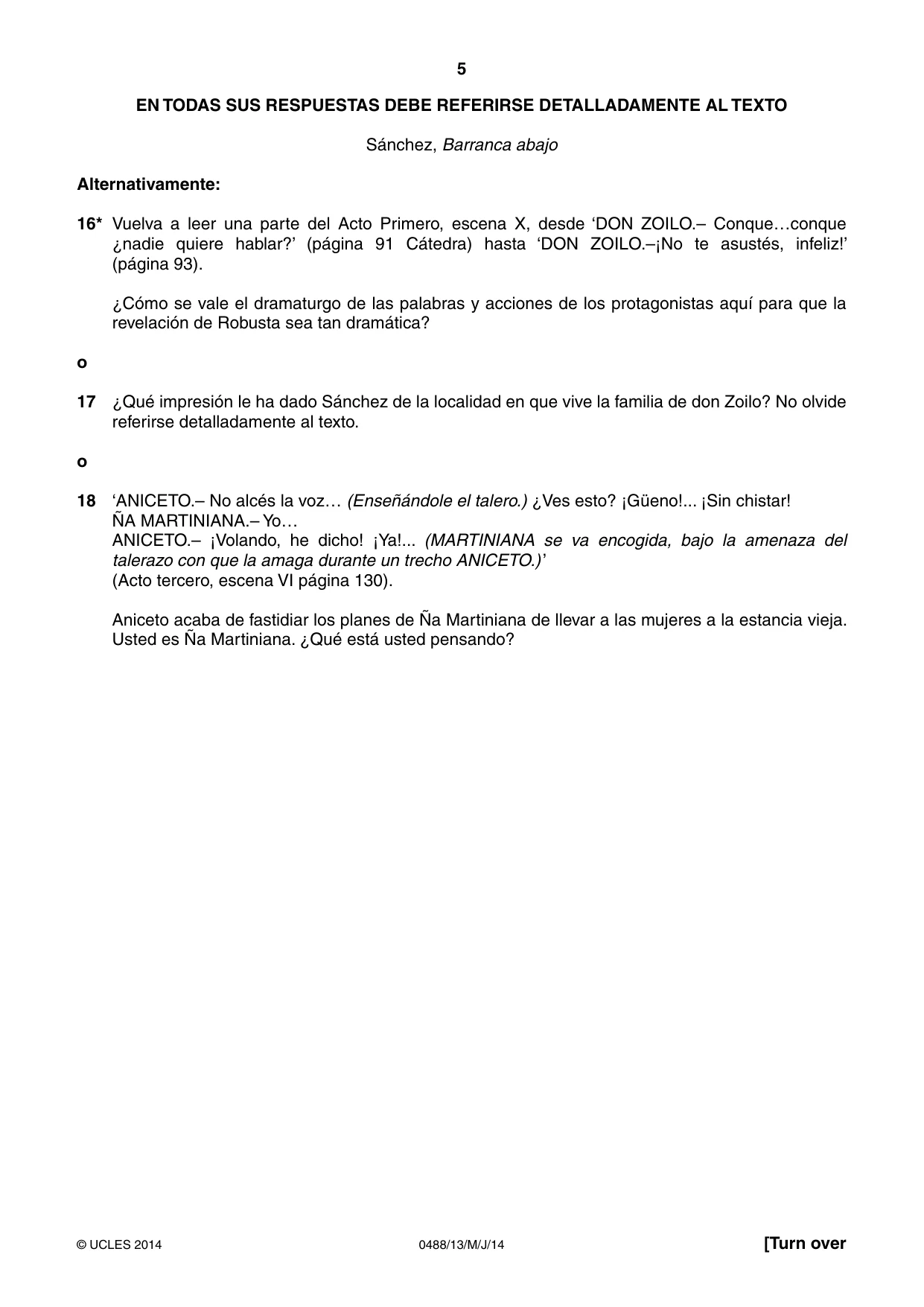 Cambridge IGCSE Spanish - Literature 0488 2014 May/June Paper 1 · Variant 3 question paper, page 5 of 8