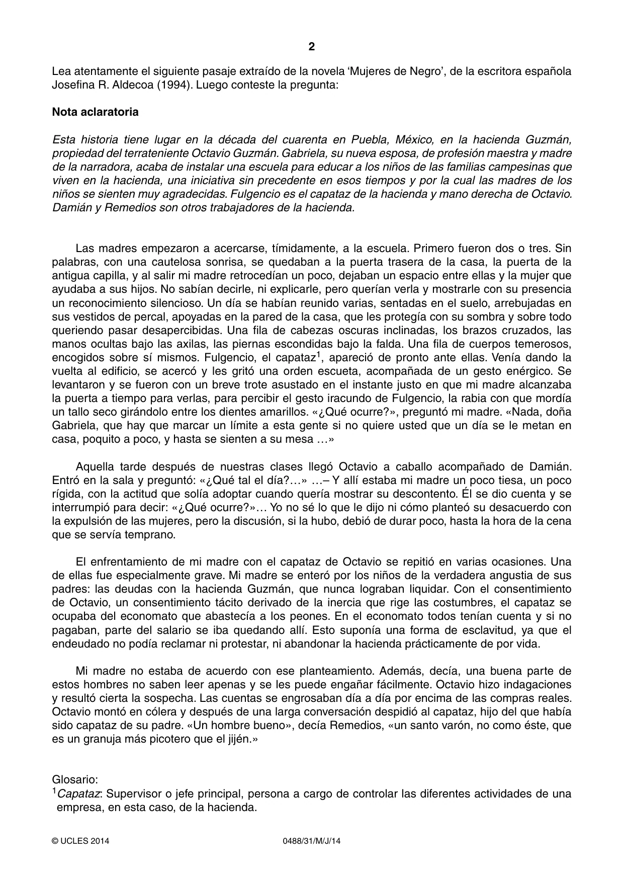 Cambridge IGCSE Spanish - Literature 0488 2014 May/June Paper 3 · Variant 1 question paper, page 2 of 4