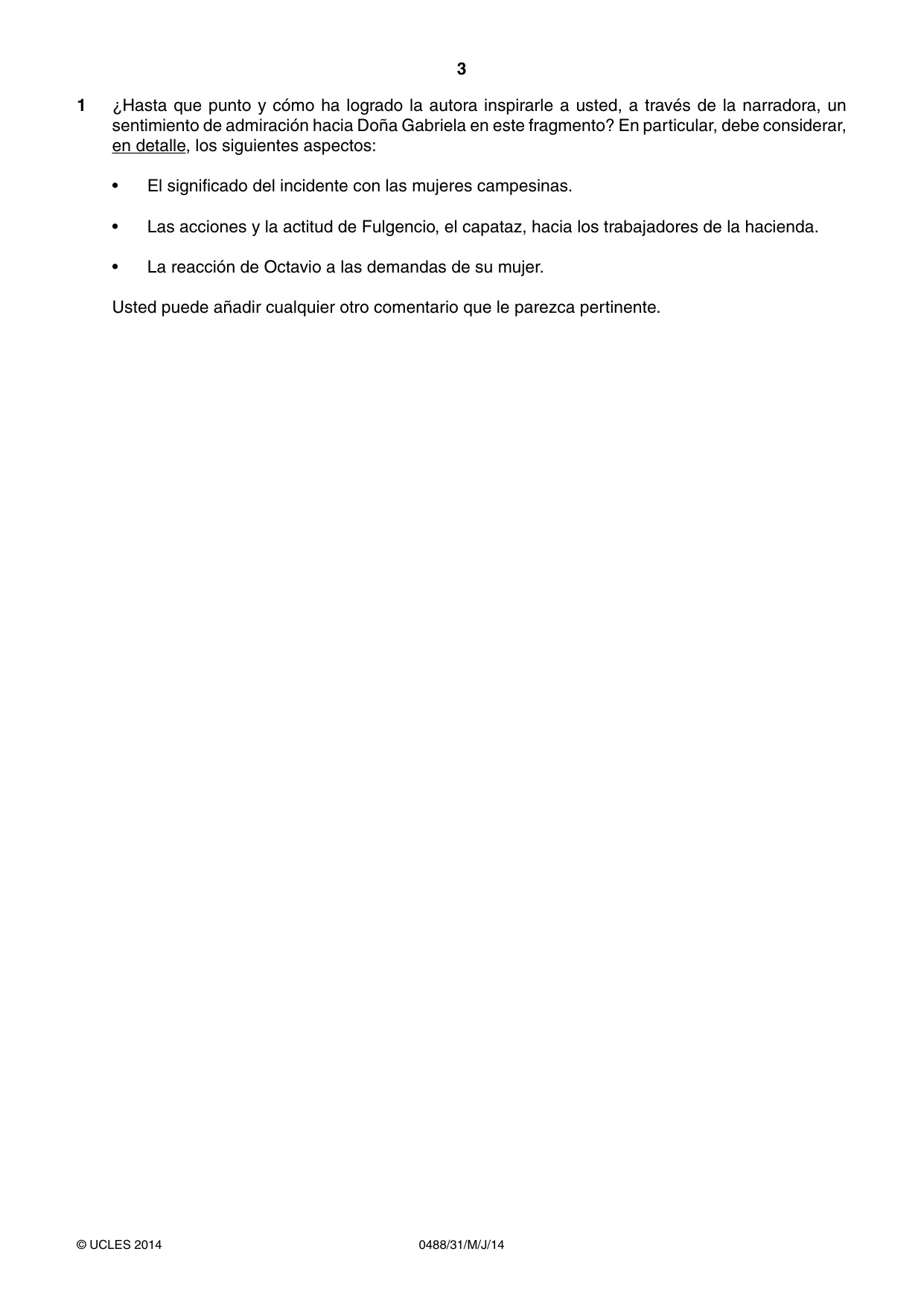 Cambridge IGCSE Spanish - Literature 0488 2014 May/June Paper 3 · Variant 1 question paper, page 3 of 4