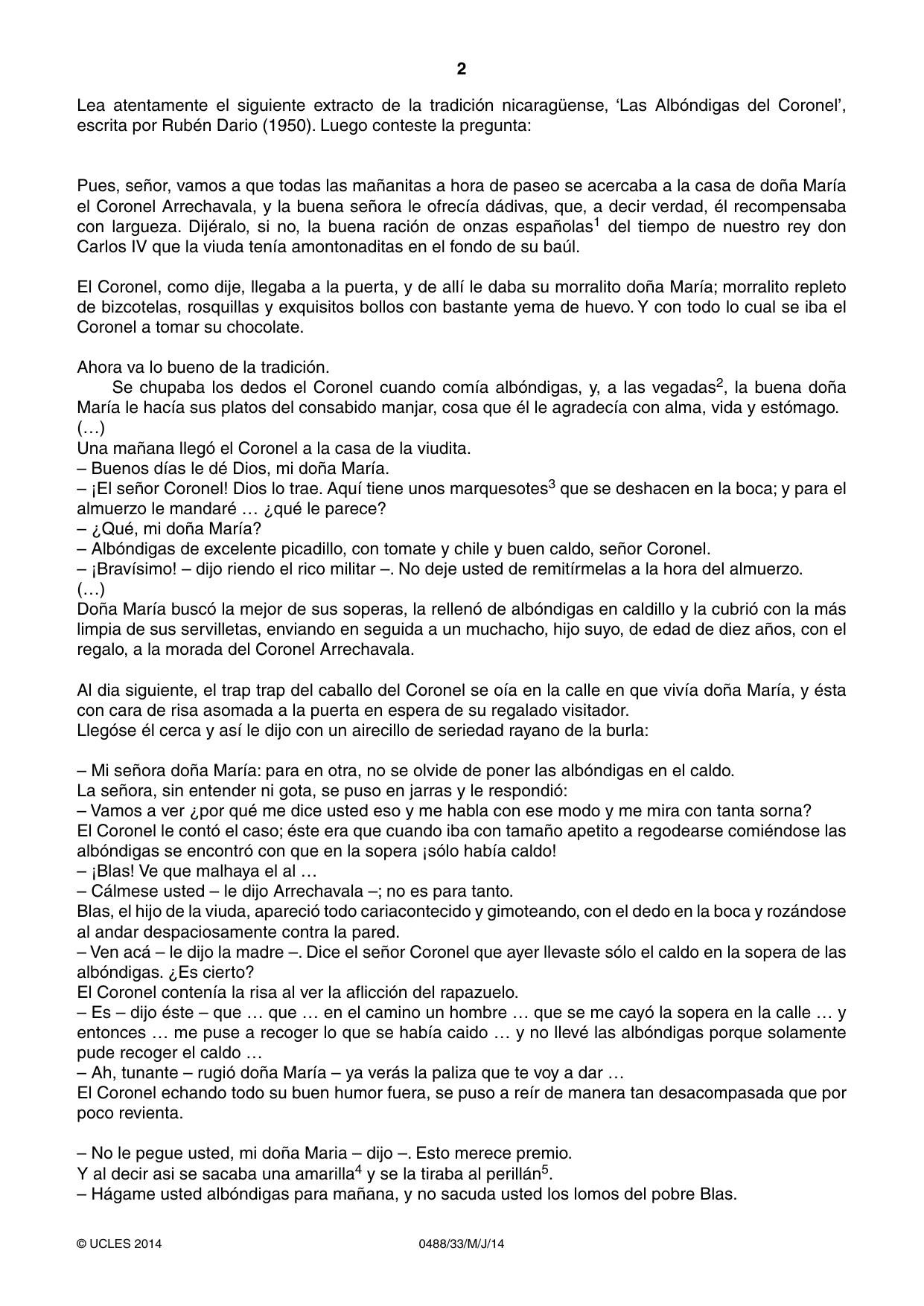 Cambridge IGCSE Spanish - Literature 0488 2014 May/June Paper 3 · Variant 3 question paper, page 2 of 4