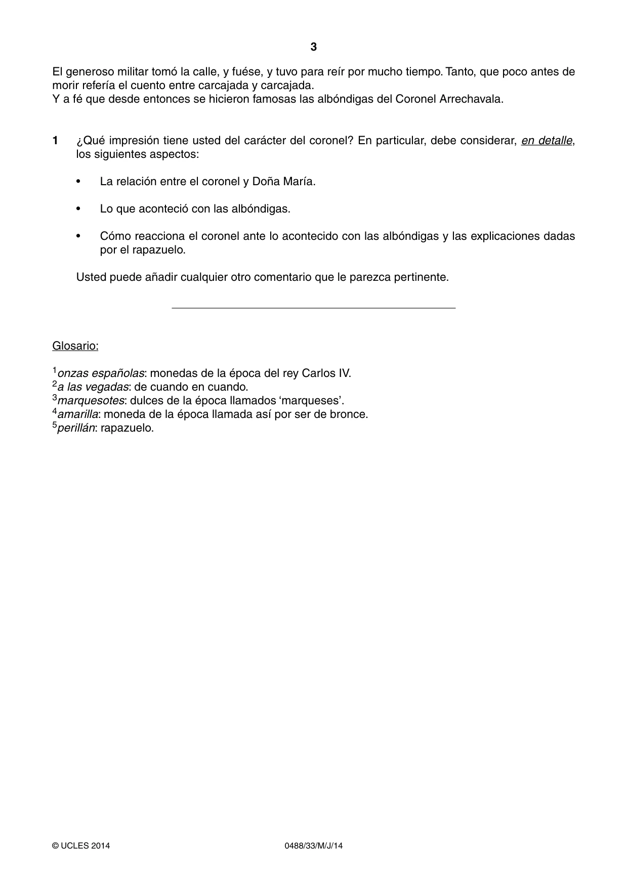 Cambridge IGCSE Spanish - Literature 0488 2014 May/June Paper 3 · Variant 3 question paper, page 3 of 4