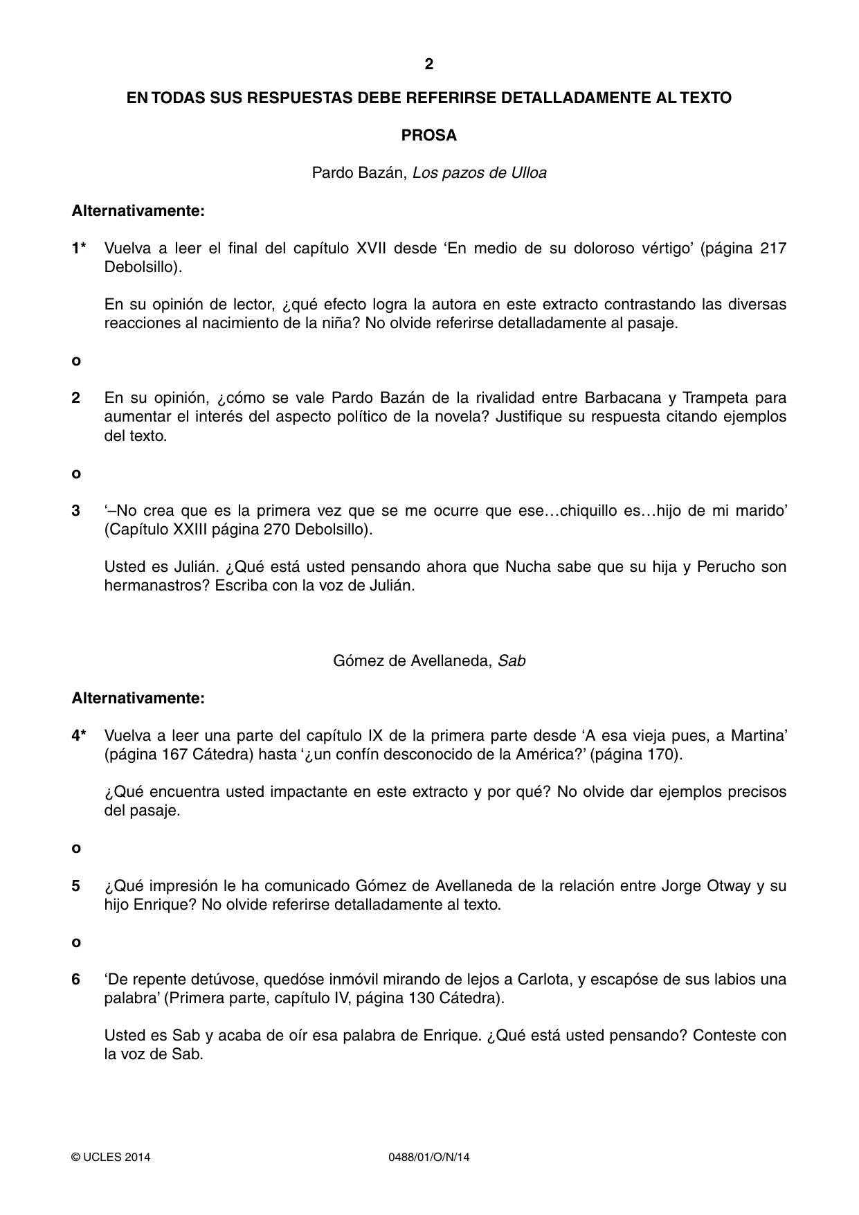 Cambridge IGCSE Spanish - Literature 0488 2014 Oct/Nov Paper 1 · Variant 1 question paper, page 2 of 8