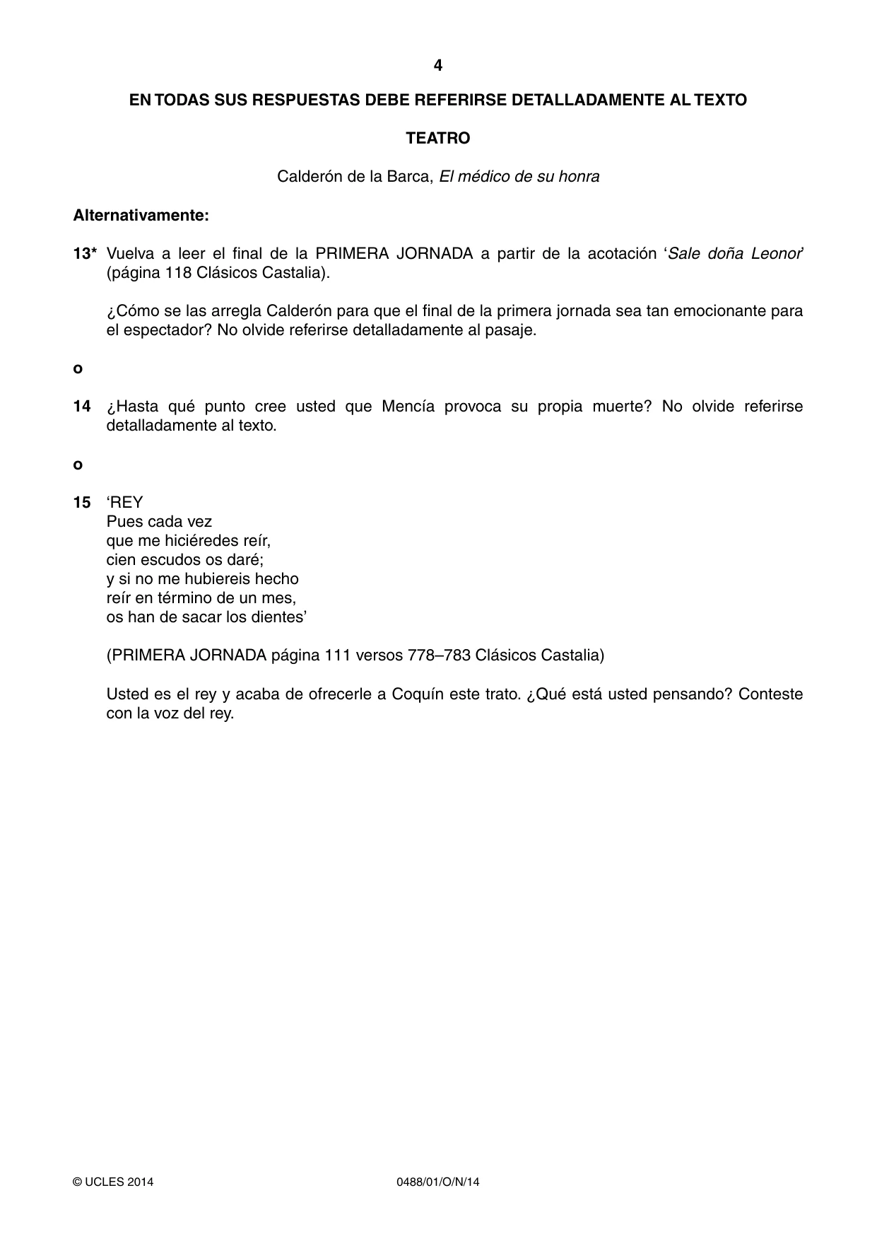 Cambridge IGCSE Spanish - Literature 0488 2014 Oct/Nov Paper 1 · Variant 1 question paper, page 4 of 8