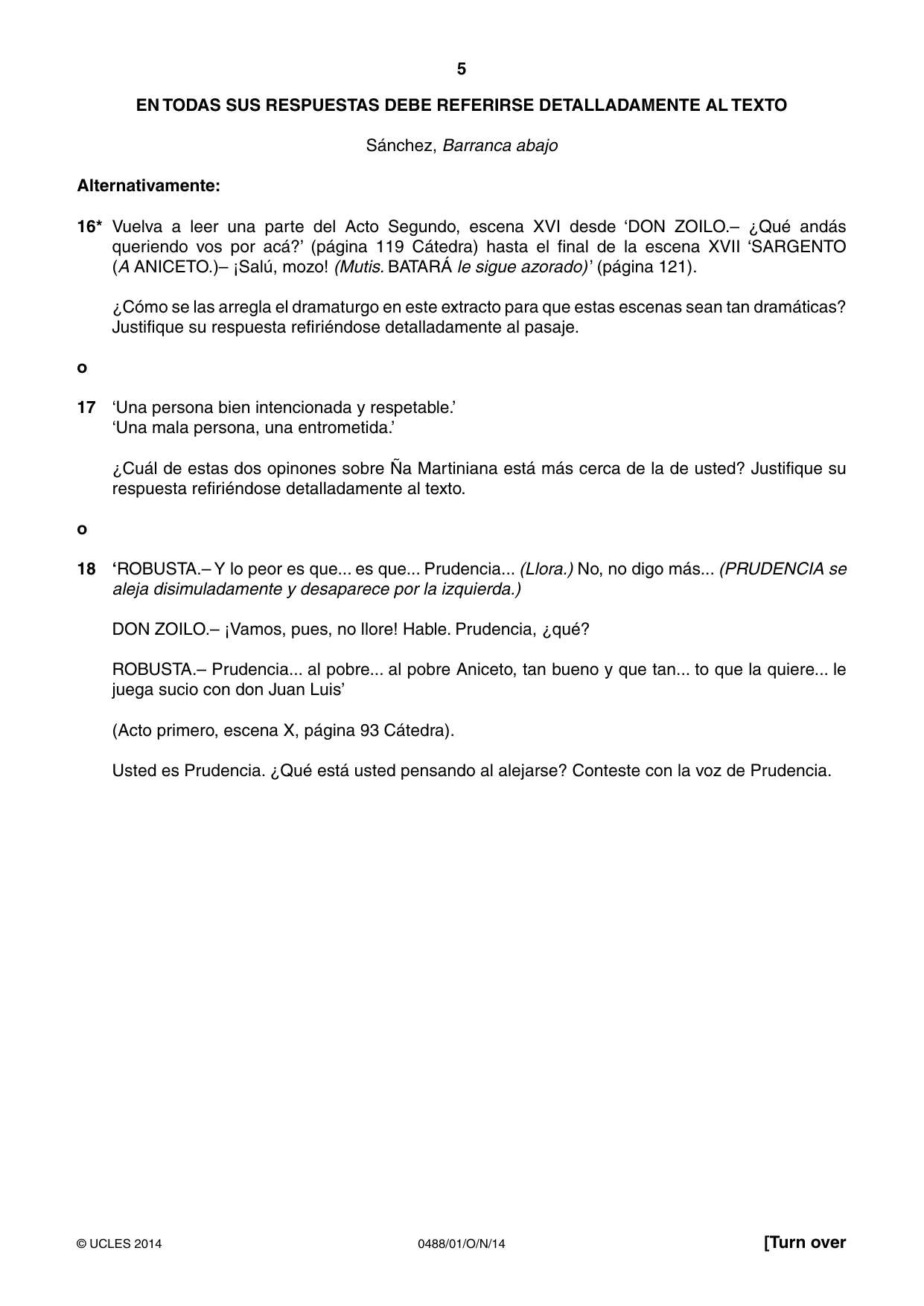 Cambridge IGCSE Spanish - Literature 0488 2014 Oct/Nov Paper 1 · Variant 1 question paper, page 5 of 8