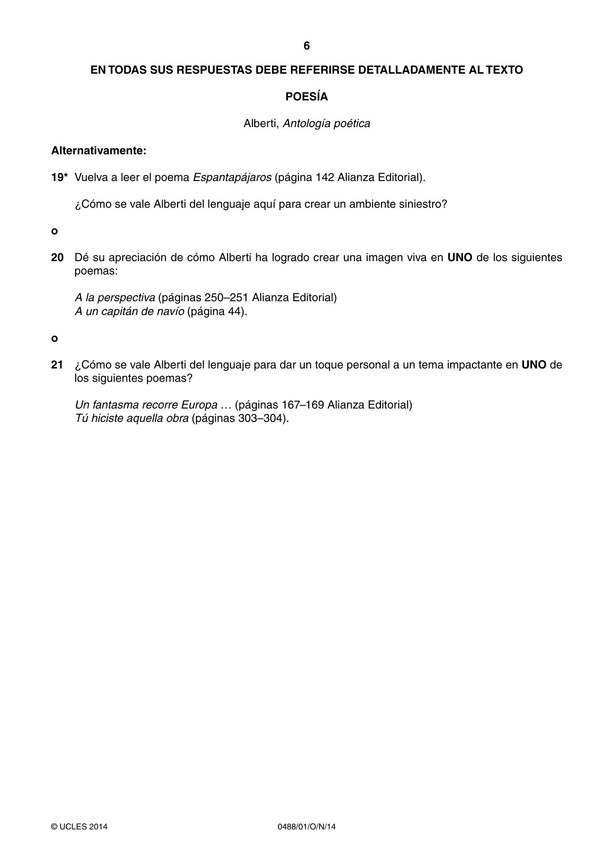Cambridge IGCSE Spanish - Literature 0488 2014 Oct/Nov Paper 1 · Variant 1 question paper, page 6 of 8