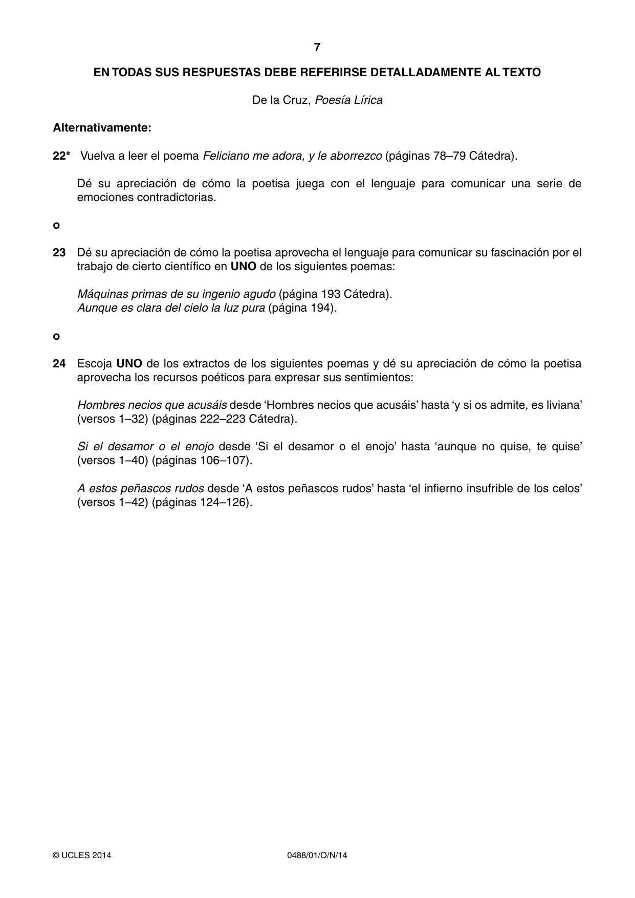 Cambridge IGCSE Spanish - Literature 0488 2014 Oct/Nov Paper 1 · Variant 1 question paper, page 7 of 8