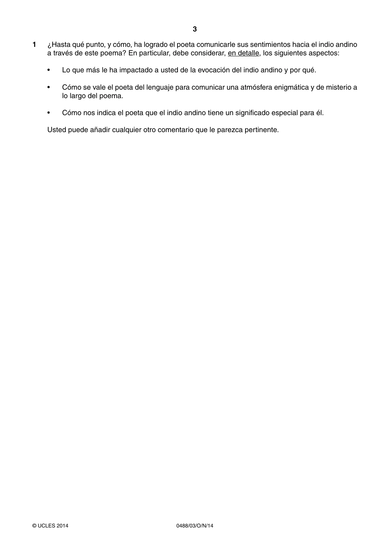 Cambridge IGCSE Spanish - Literature 0488 2014 Oct/Nov Paper 3 · Variant 1 question paper, page 3 of 4