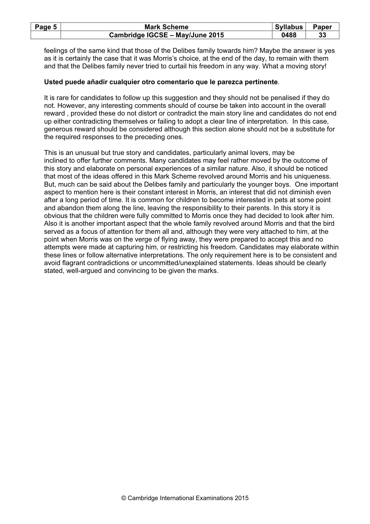 Mark scheme, page 5 of 5