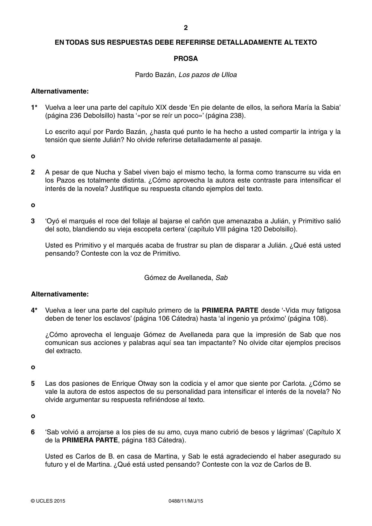 Cambridge IGCSE Spanish - Literature 0488 2015 May/June Paper 1 · Variant 1 question paper, page 2 of 8