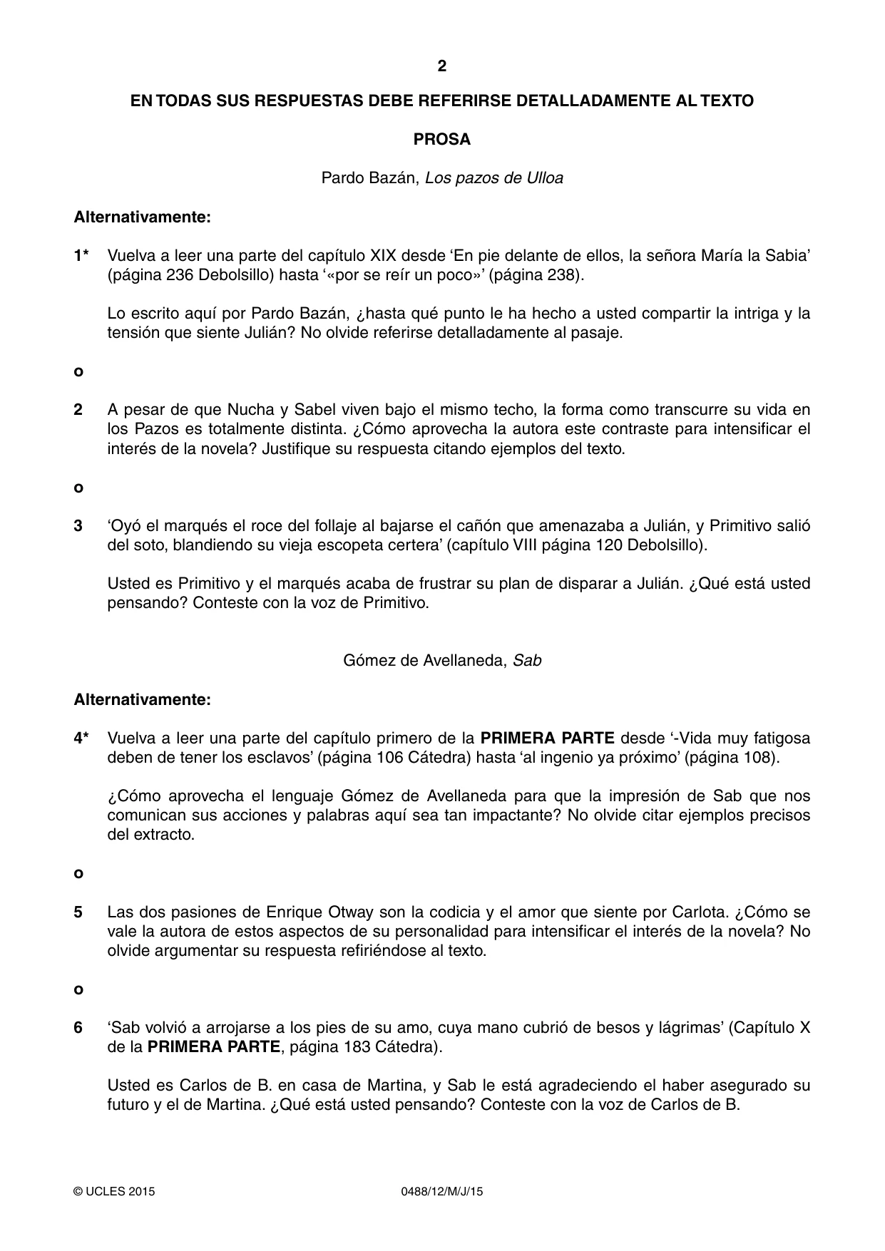 Cambridge IGCSE Spanish - Literature 0488 2015 May/June Paper 1 · Variant 2 question paper, page 2 of 8