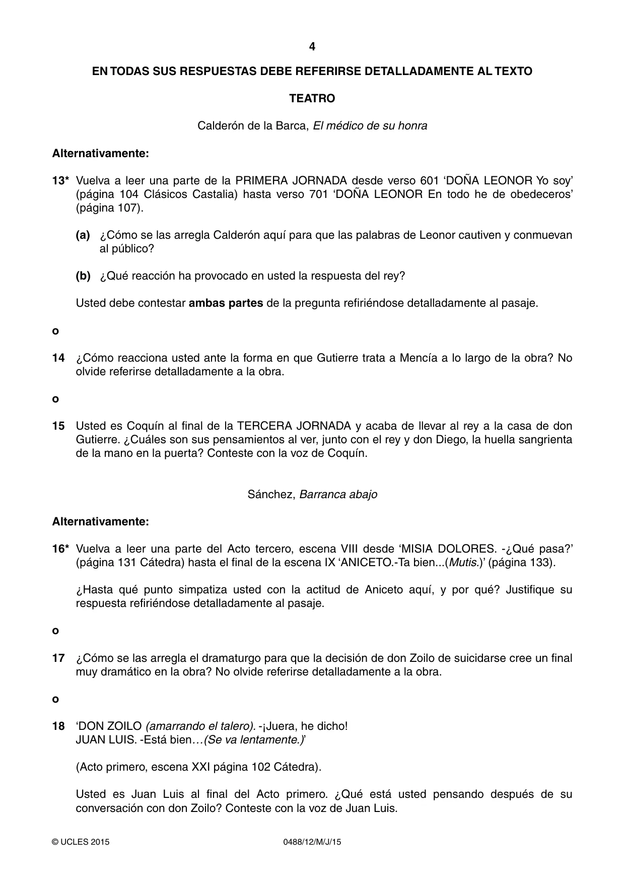 Cambridge IGCSE Spanish - Literature 0488 2015 May/June Paper 1 · Variant 2 question paper, page 4 of 8