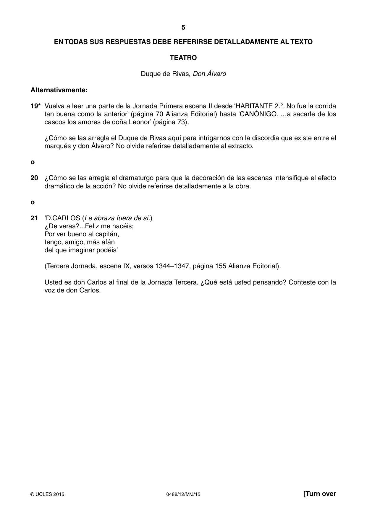 Cambridge IGCSE Spanish - Literature 0488 2015 May/June Paper 1 · Variant 2 question paper, page 5 of 8