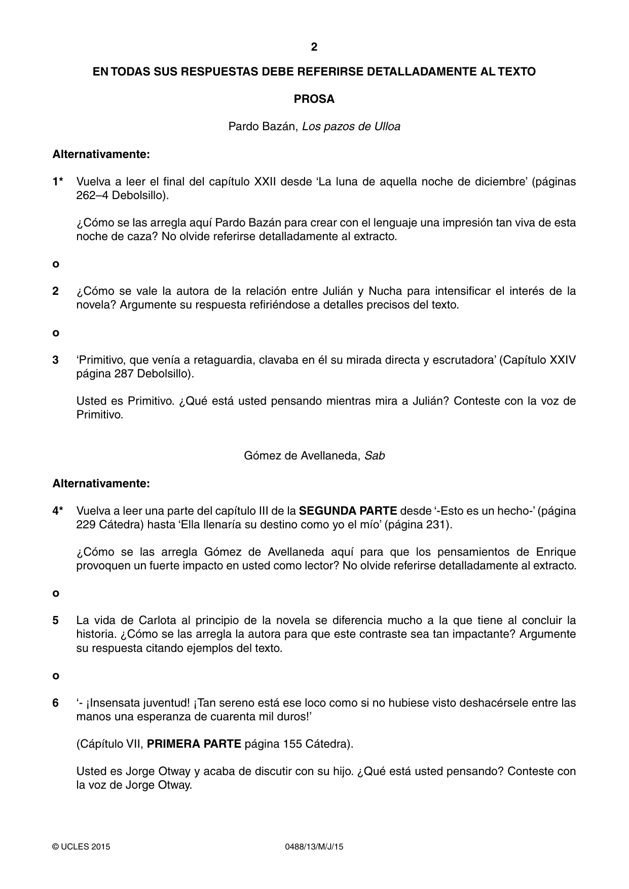 Cambridge IGCSE Spanish - Literature 0488 2015 May/June Paper 1 · Variant 3 question paper, page 2 of 8