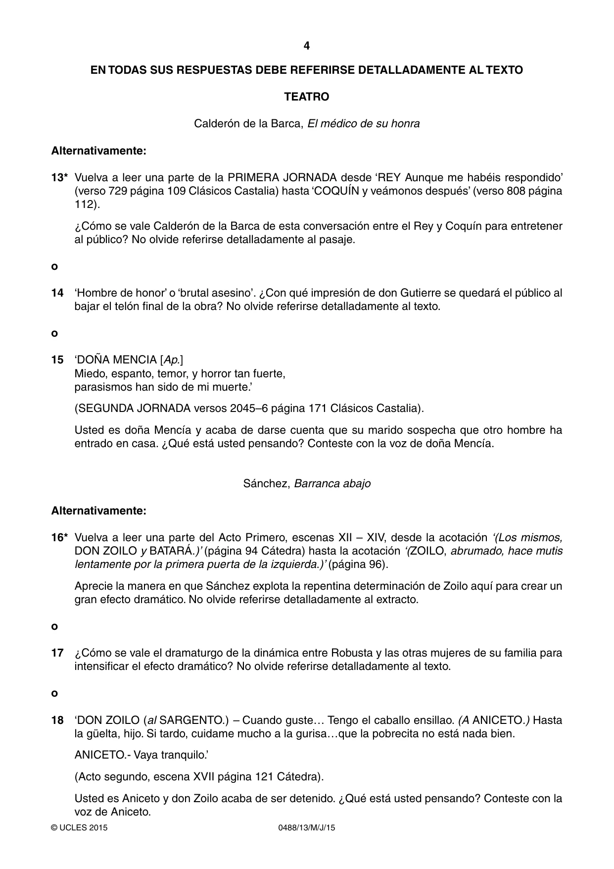 Cambridge IGCSE Spanish - Literature 0488 2015 May/June Paper 1 · Variant 3 question paper, page 4 of 8