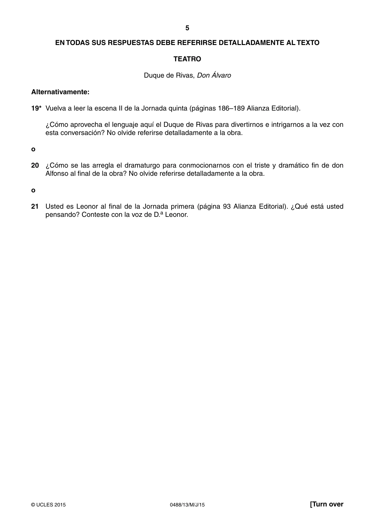 Cambridge IGCSE Spanish - Literature 0488 2015 May/June Paper 1 · Variant 3 question paper, page 5 of 8