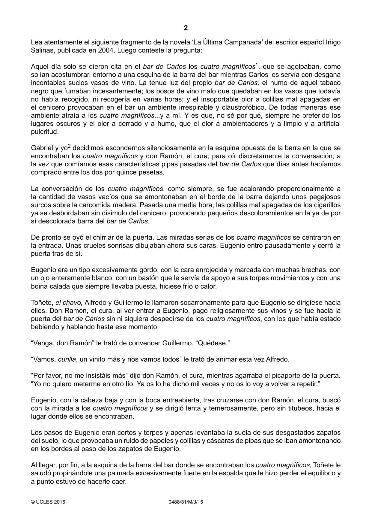 Cambridge IGCSE Spanish - Literature 0488 2015 May/June Paper 3 · Variant 1 question paper, page 2 of 4