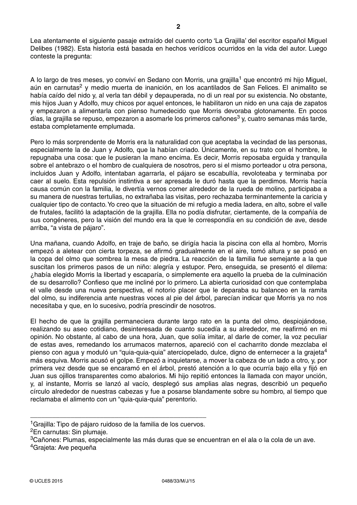 Cambridge IGCSE Spanish - Literature 0488 2015 May/June Paper 3 · Variant 3 question paper, page 2 of 4