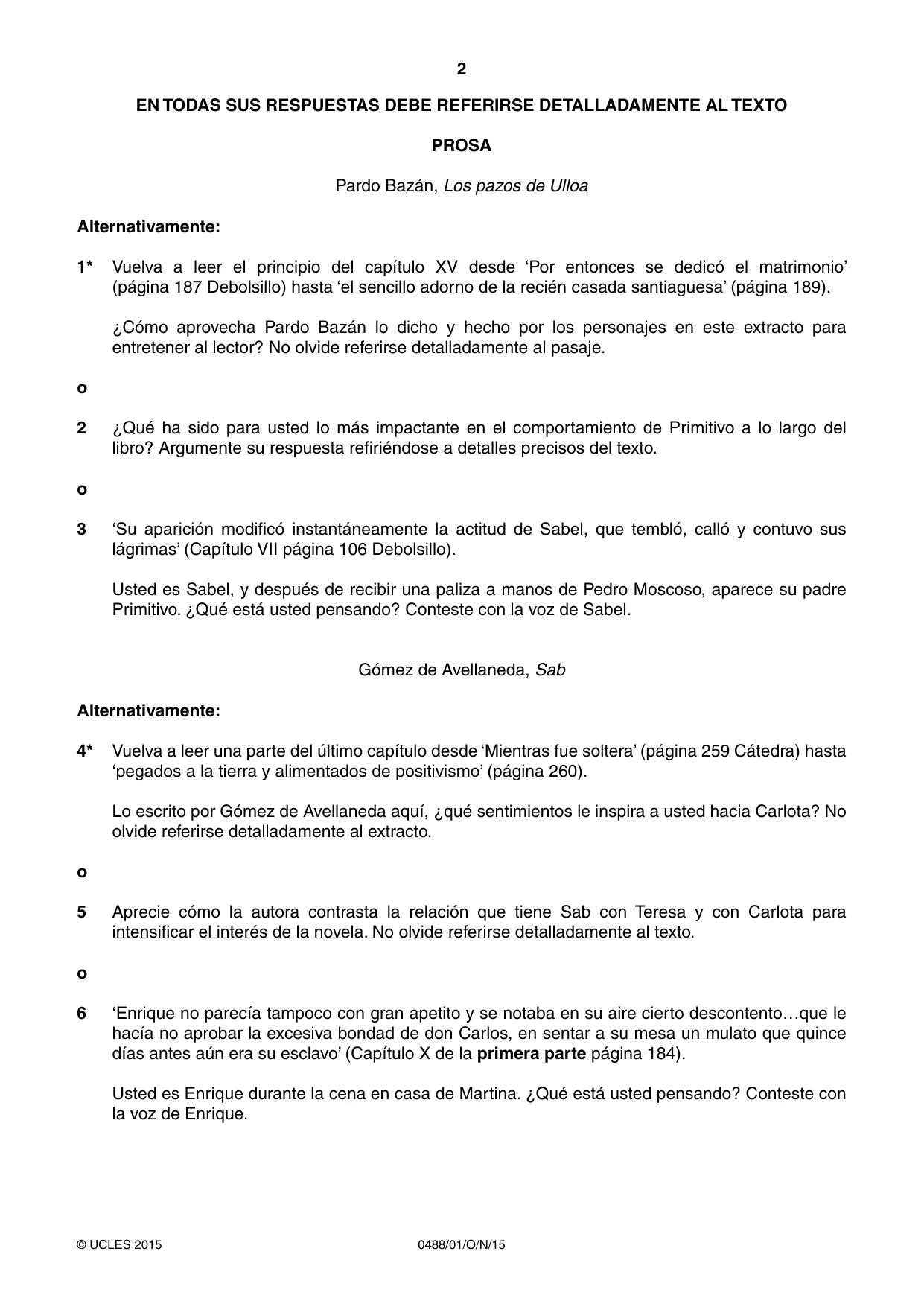 Cambridge IGCSE Spanish - Literature 0488 2015 Oct/Nov Paper 1 · Variant 1 question paper, page 2 of 8