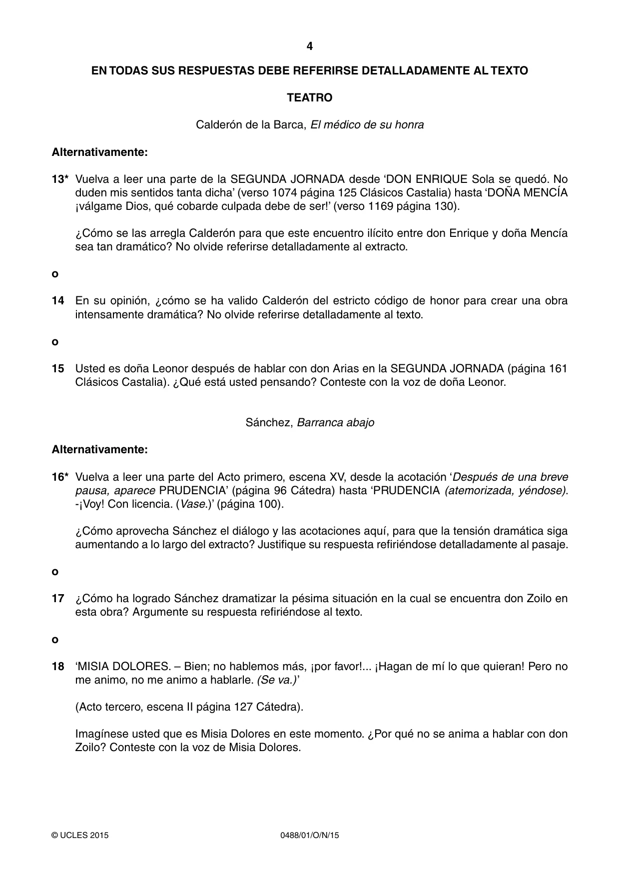 Cambridge IGCSE Spanish - Literature 0488 2015 Oct/Nov Paper 1 · Variant 1 question paper, page 4 of 8