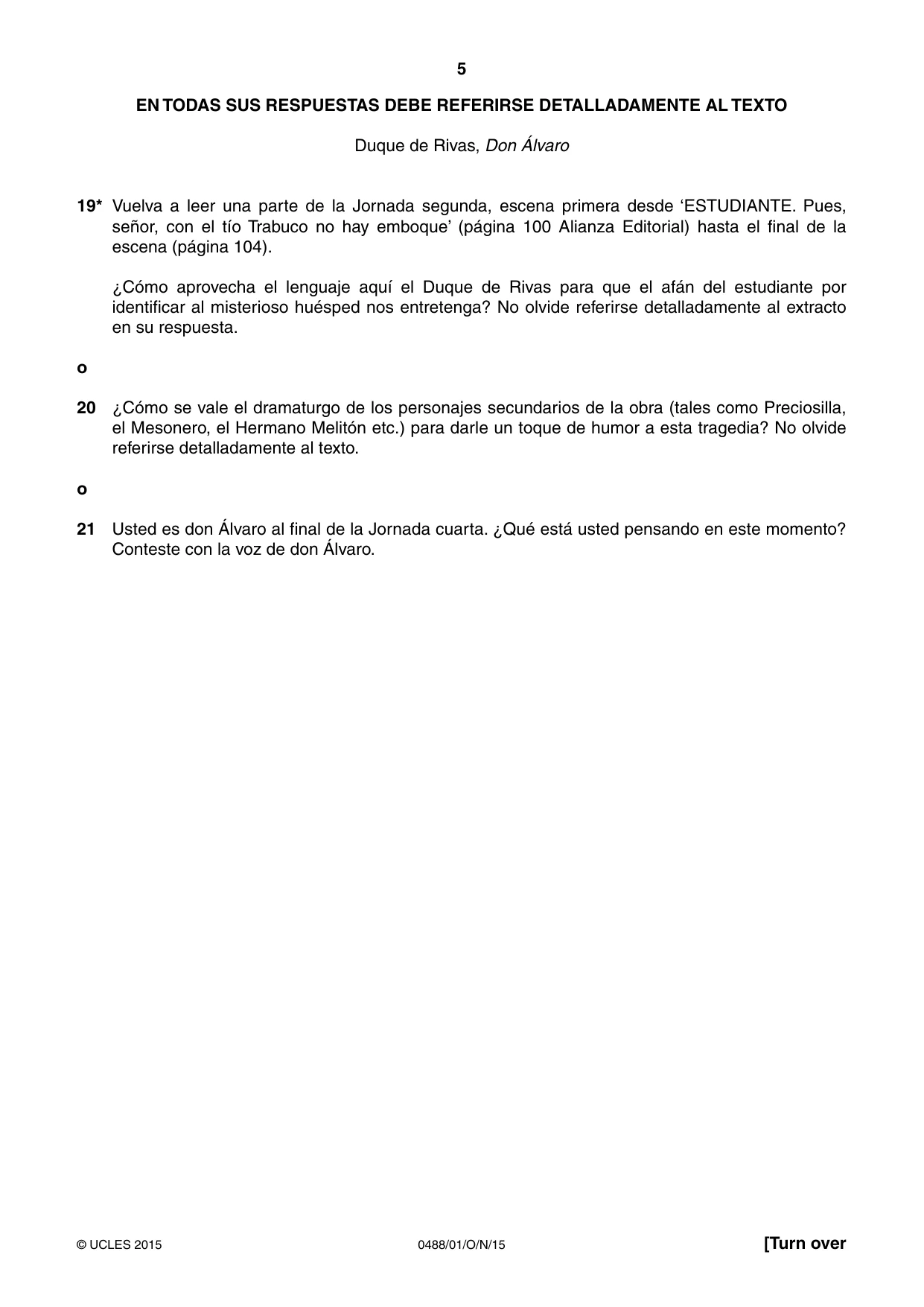 Cambridge IGCSE Spanish - Literature 0488 2015 Oct/Nov Paper 1 · Variant 1 question paper, page 5 of 8