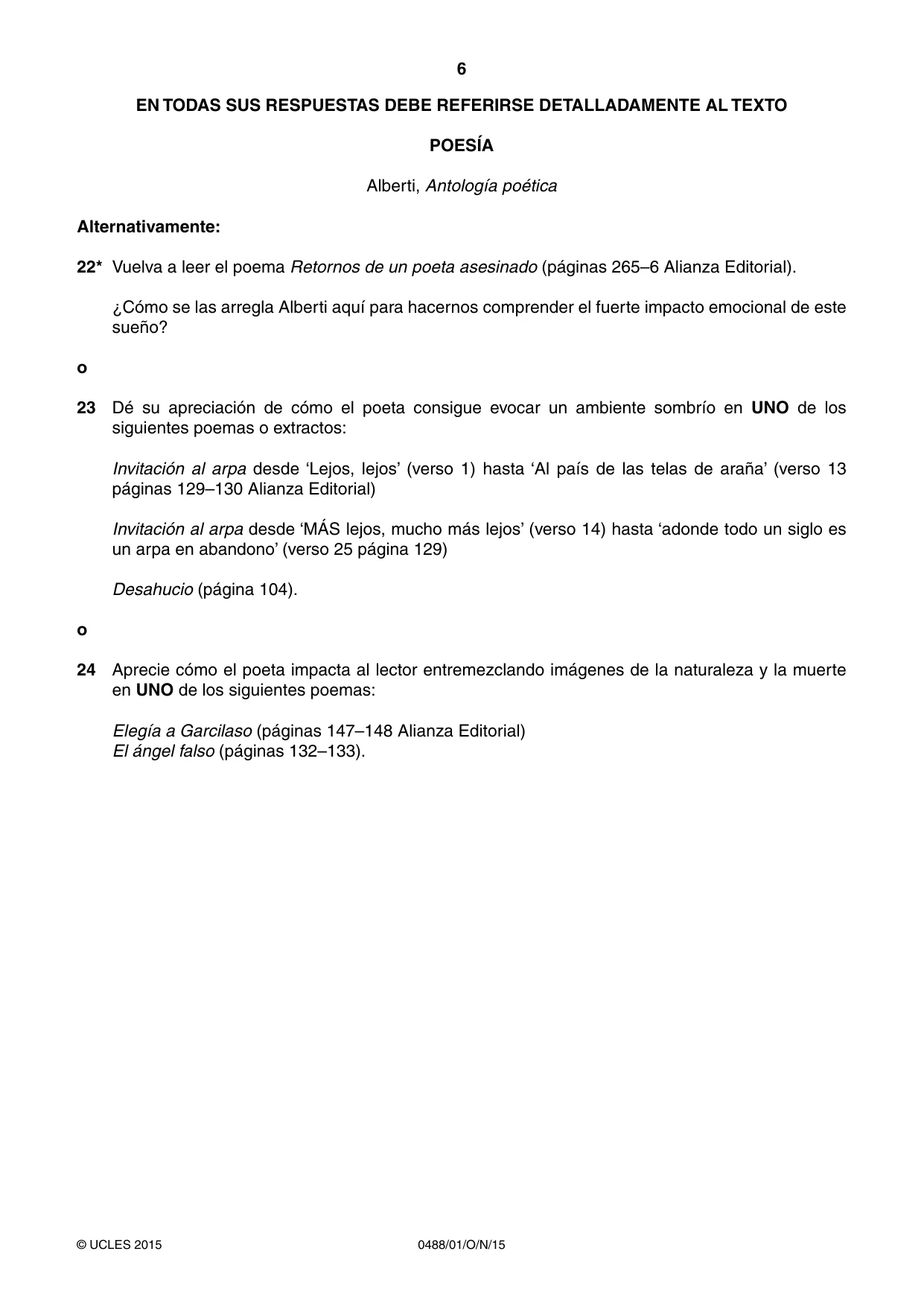 Cambridge IGCSE Spanish - Literature 0488 2015 Oct/Nov Paper 1 · Variant 1 question paper, page 6 of 8