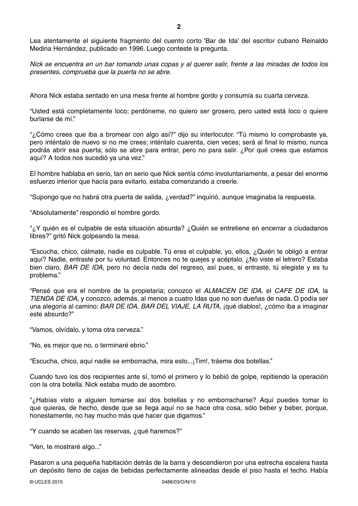 Cambridge IGCSE Spanish - Literature 0488 2015 Oct/Nov Paper 3 · Variant 1 question paper, page 2 of 4