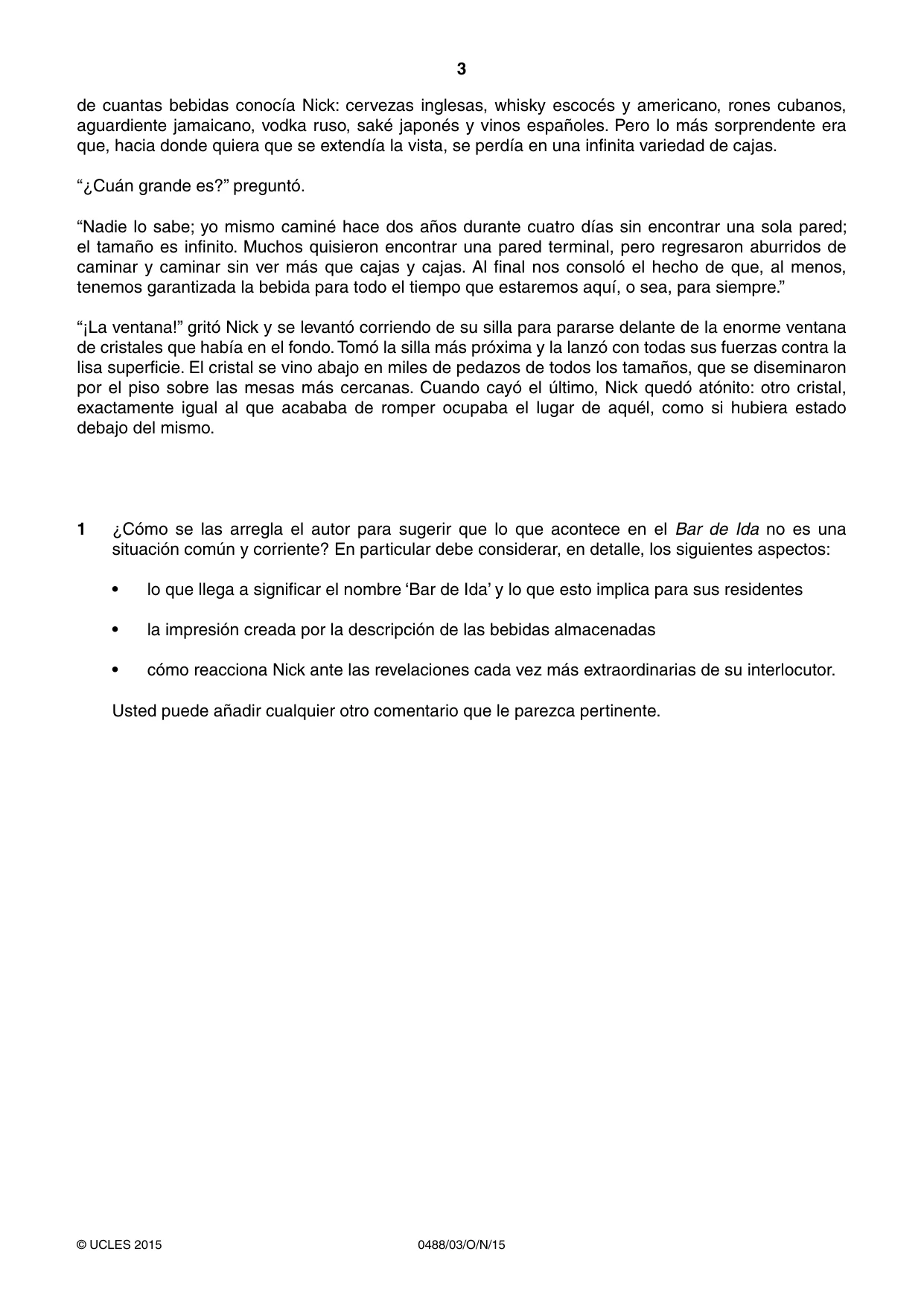 Cambridge IGCSE Spanish - Literature 0488 2015 Oct/Nov Paper 3 · Variant 1 question paper, page 3 of 4