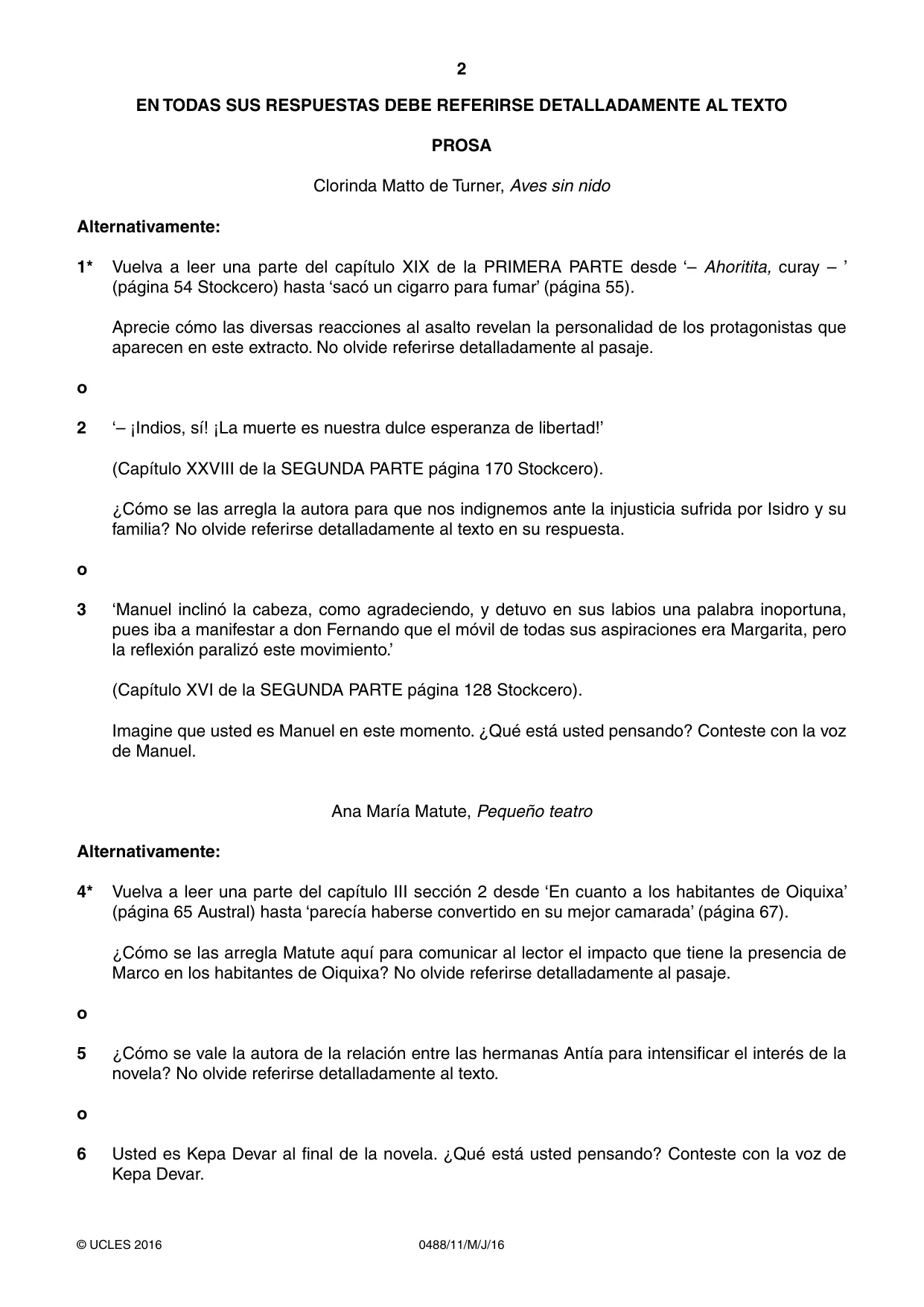 Cambridge IGCSE Spanish - Literature 0488 2016 May/June Paper 1 · Variant 1 question paper, page 2 of 8
