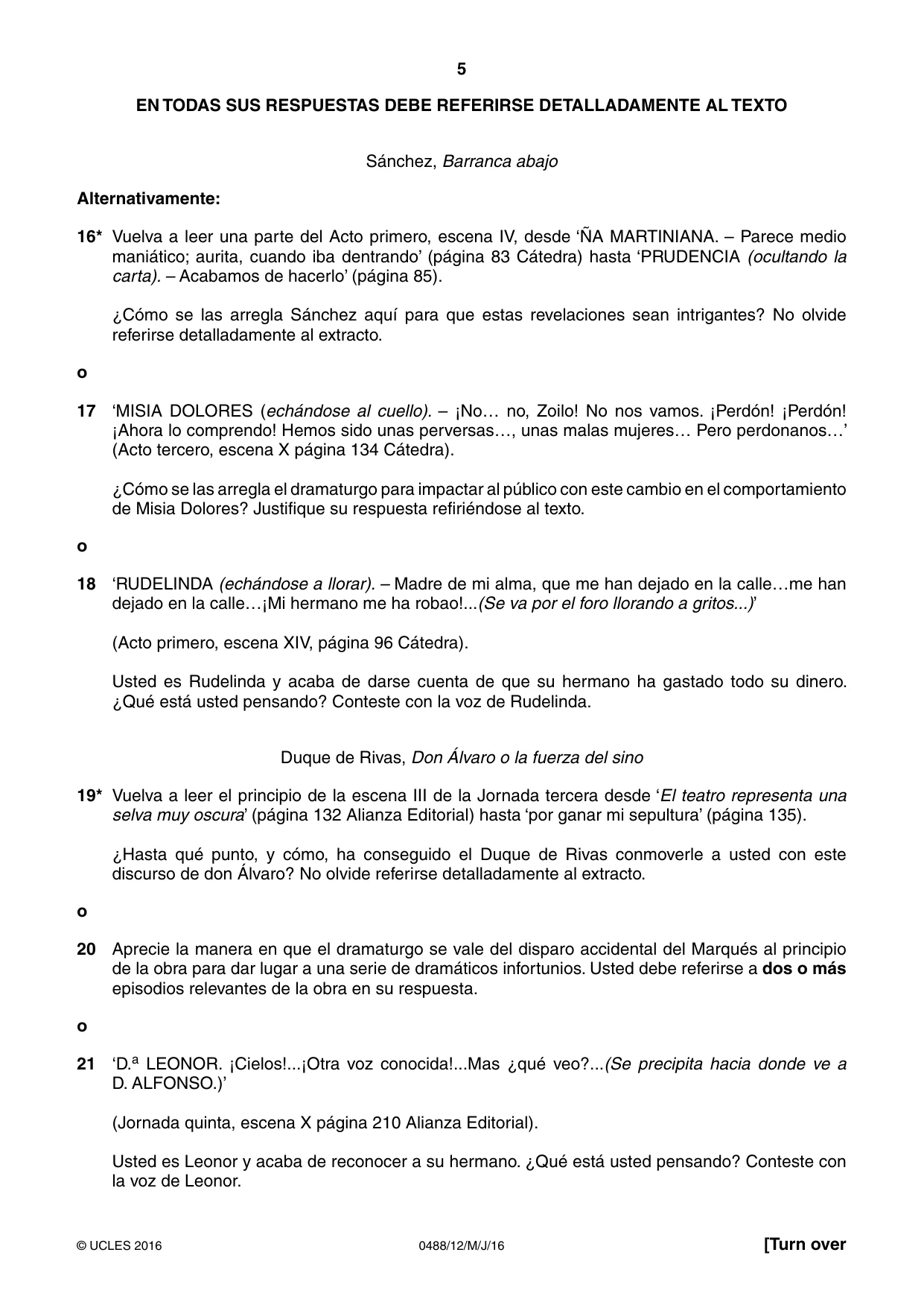Cambridge IGCSE Spanish - Literature 0488 2016 May/June Paper 1 · Variant 2 question paper, page 5 of 8