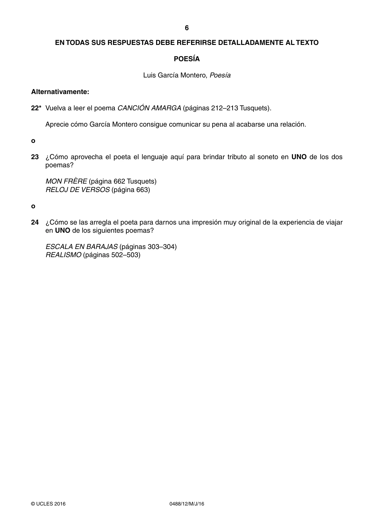 Cambridge IGCSE Spanish - Literature 0488 2016 May/June Paper 1 · Variant 2 question paper, page 6 of 8