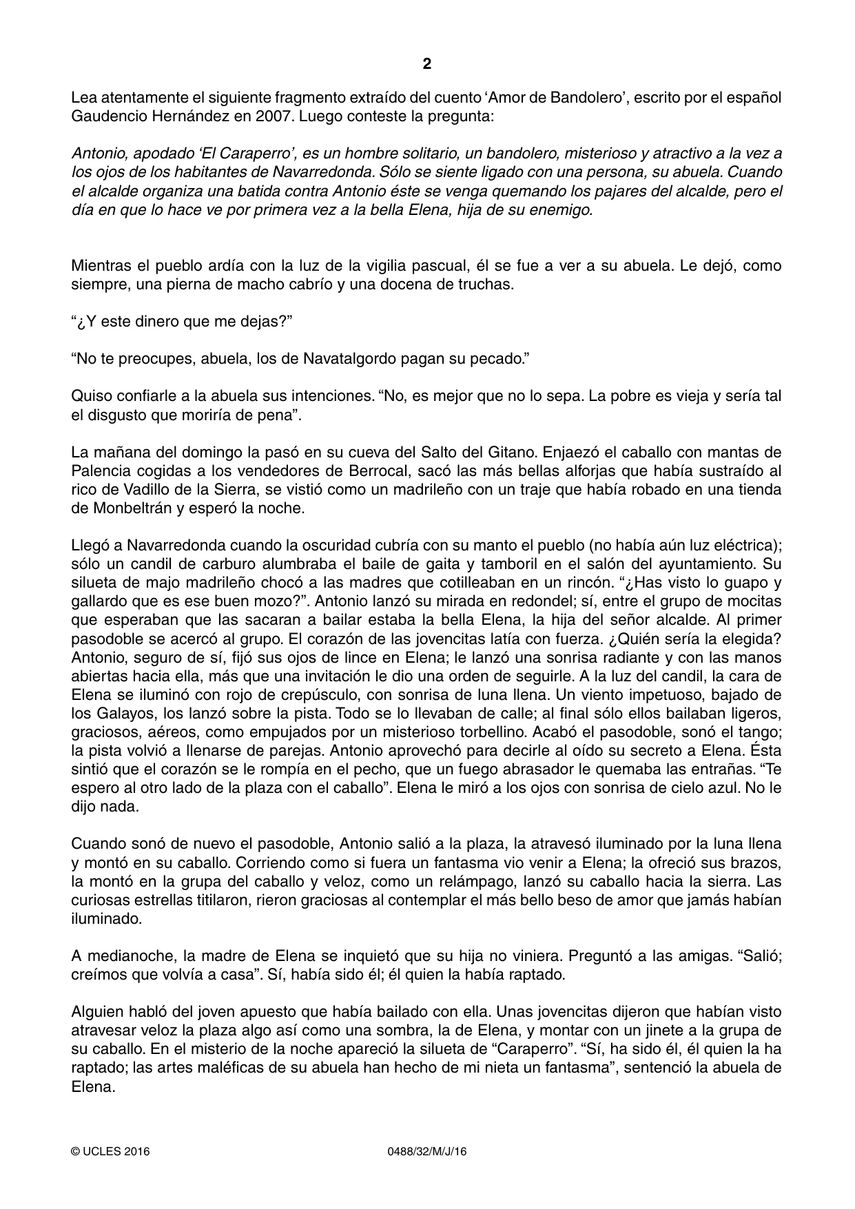 Cambridge IGCSE Spanish - Literature 0488 2016 May/June Paper 3 · Variant 2 question paper, page 2 of 4