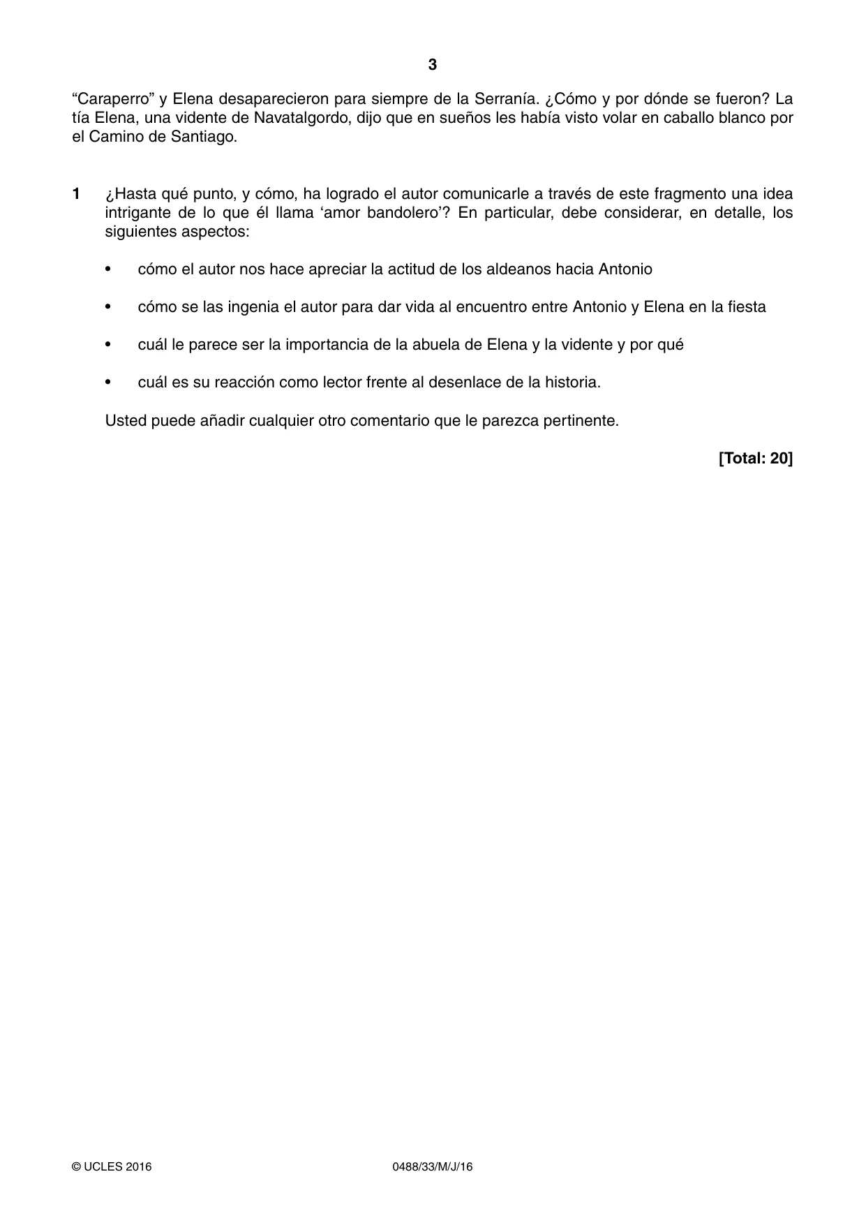 Cambridge IGCSE Spanish - Literature 0488 2016 May/June Paper 3 · Variant 3 question paper, page 3 of 4
