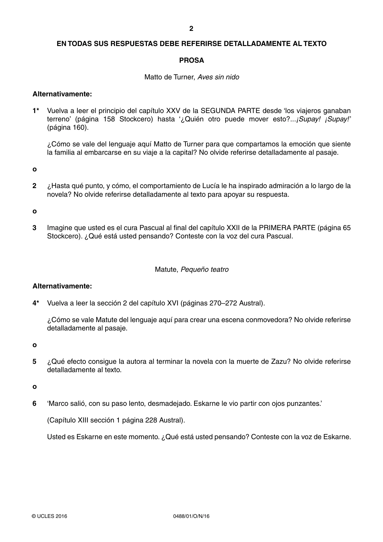 Cambridge IGCSE Spanish - Literature 0488 2016 Oct/Nov Paper 1 · Variant 1 question paper, page 2 of 8