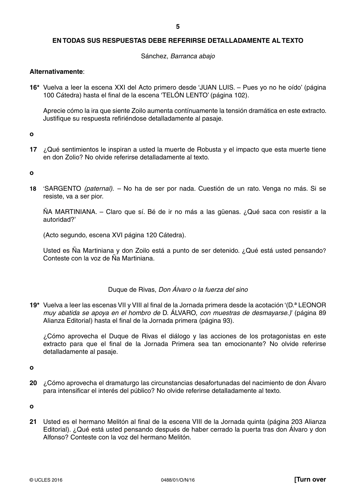 Cambridge IGCSE Spanish - Literature 0488 2016 Oct/Nov Paper 1 · Variant 1 question paper, page 5 of 8