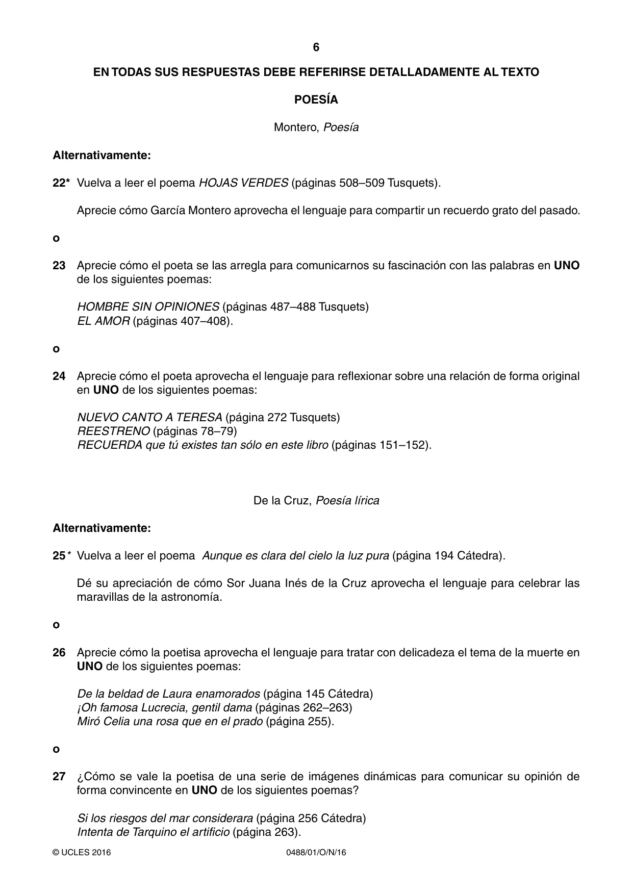 Cambridge IGCSE Spanish - Literature 0488 2016 Oct/Nov Paper 1 · Variant 1 question paper, page 6 of 8