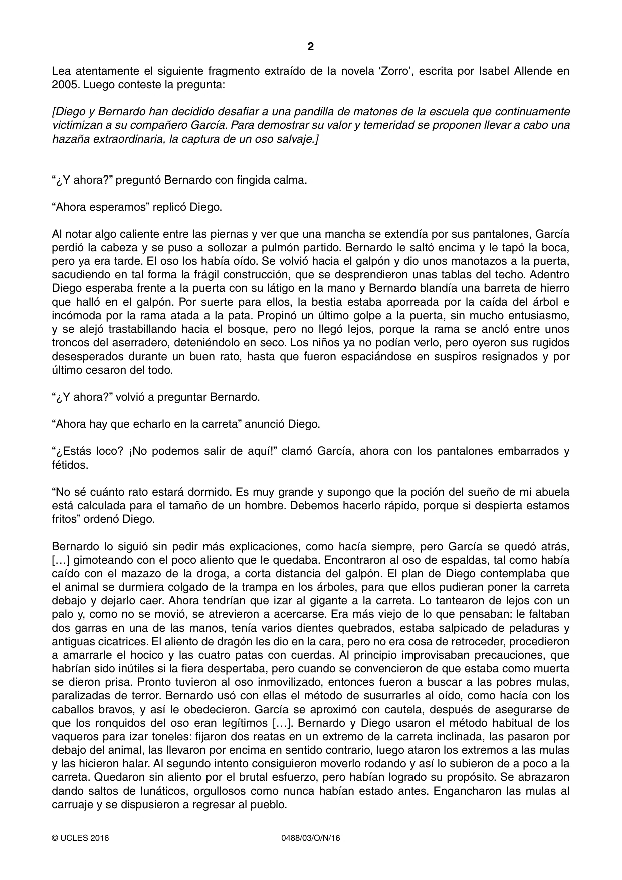 Cambridge IGCSE Spanish - Literature 0488 2016 Oct/Nov Paper 3 · Variant 1 question paper, page 2 of 4