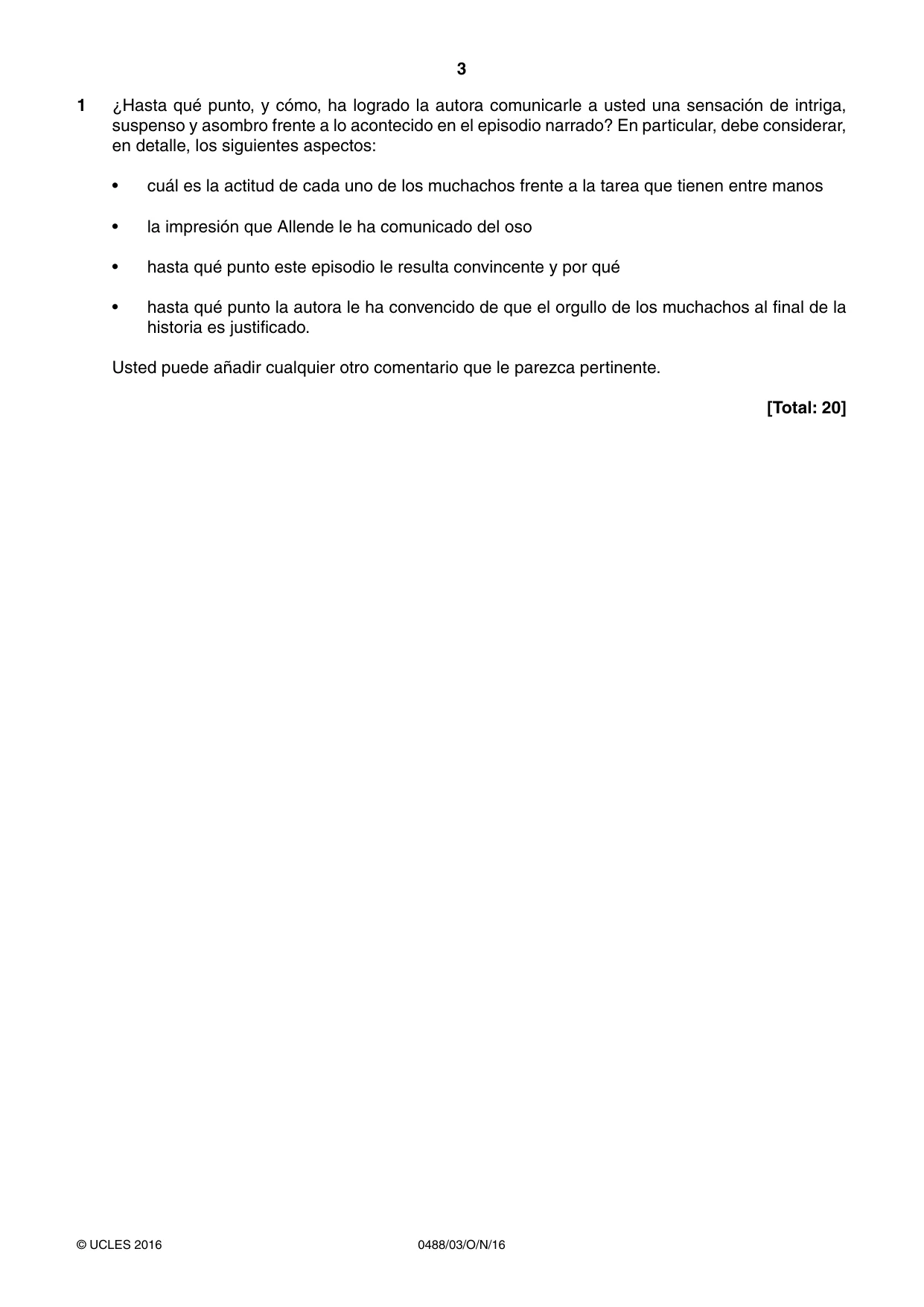 Cambridge IGCSE Spanish - Literature 0488 2016 Oct/Nov Paper 3 · Variant 1 question paper, page 3 of 4