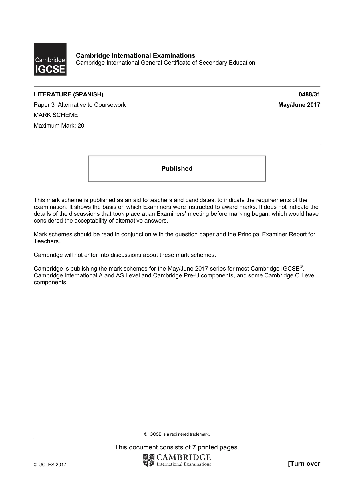 Mark scheme, page 1 of 7