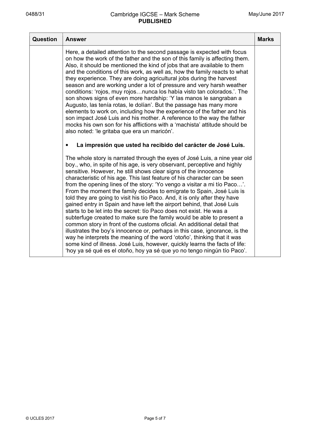 Mark scheme, page 5 of 7