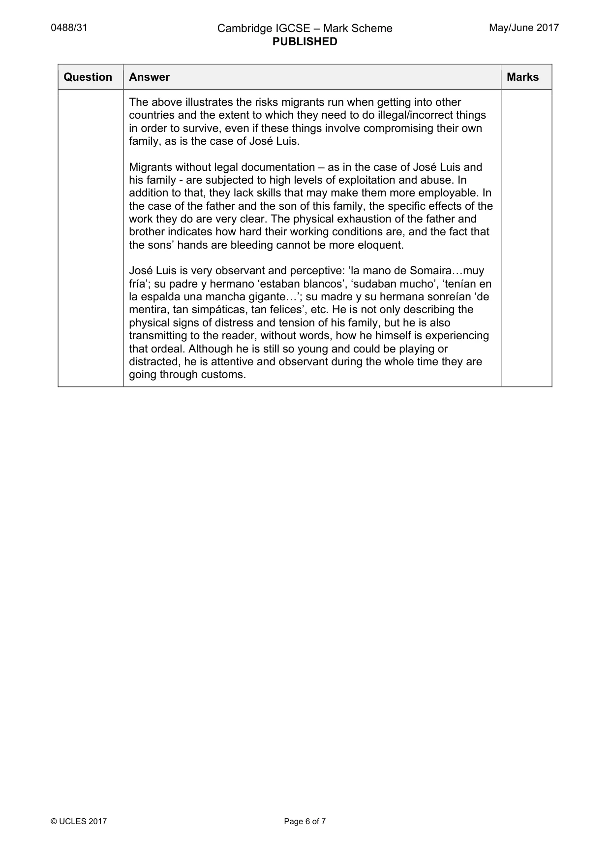Mark scheme, page 6 of 7