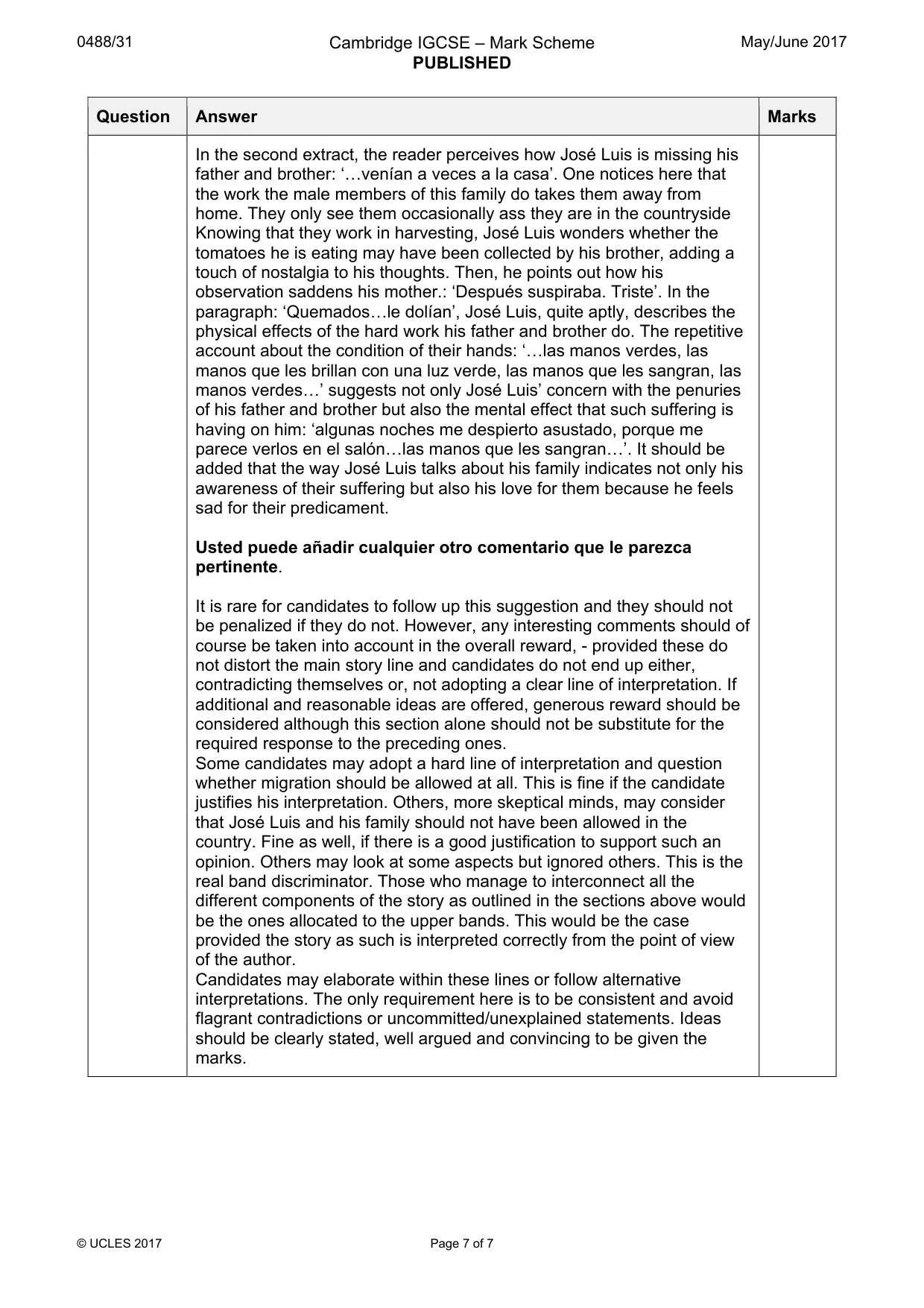 Mark scheme, page 7 of 7