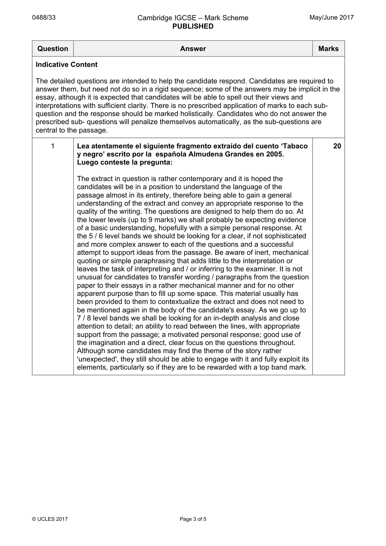 Mark scheme, page 3 of 5