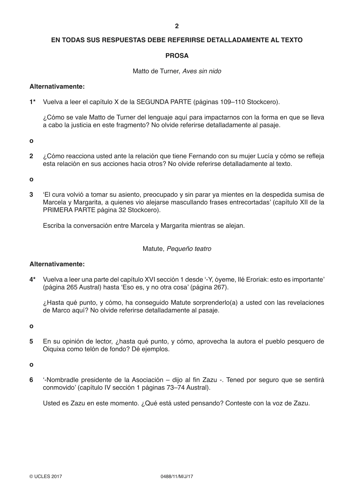 Cambridge IGCSE Spanish - Literature 0488 2017 May/June Paper 1 · Variant 1 question paper, page 2 of 8